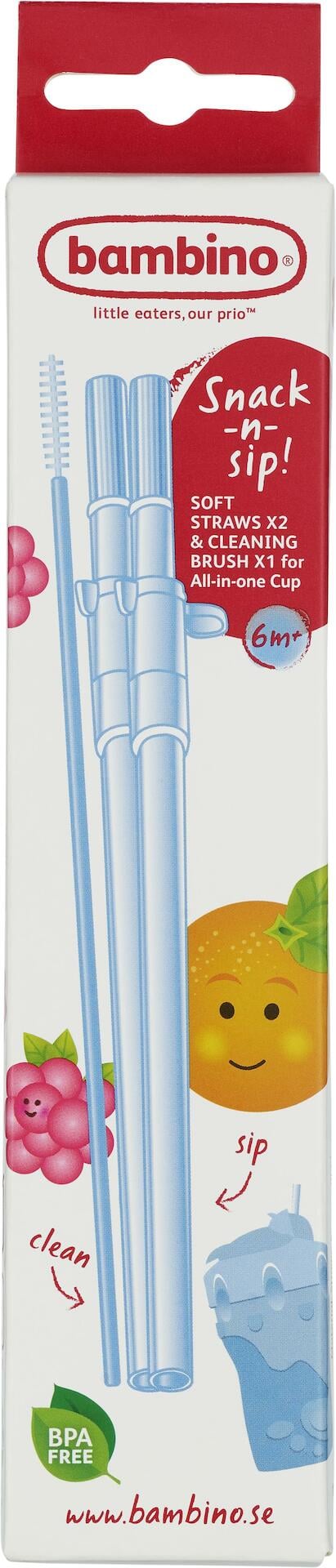 Bambino Snack-n-sip! Mjuka sugrör med rengöringsborste 2-pack