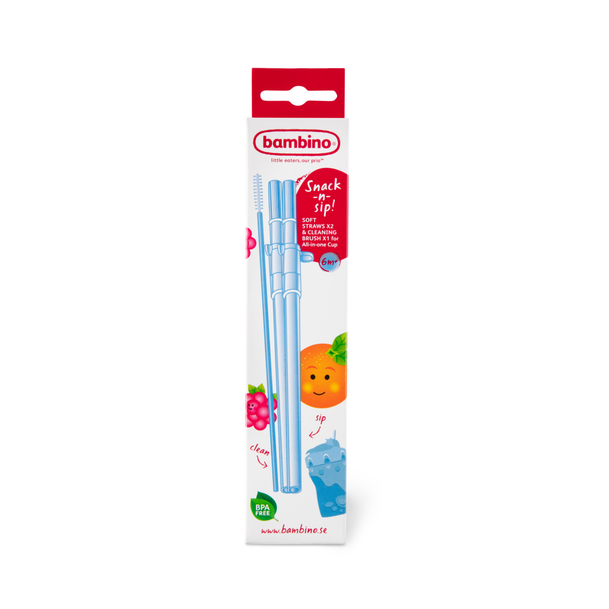 Bambino Snack-n-sip! Mjuka sugrör med rengöringsborste 2-pack