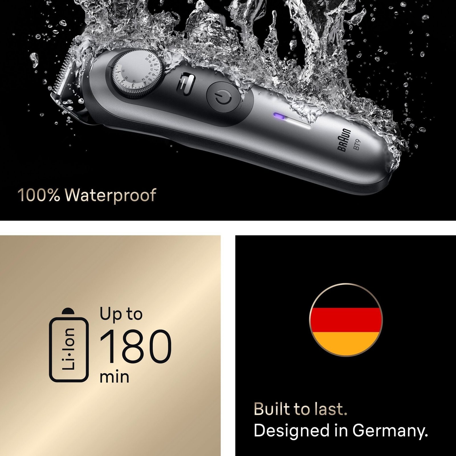 Braun Skäggtrimmer Series 9, +7 Barberarverktyg, BT9520, Krom