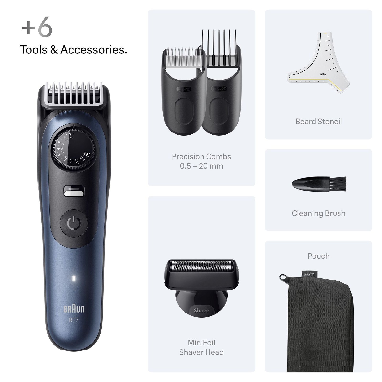 Braun Skäggtrimmer Series 7, +6 Barberverktyg, BT7520, Blå