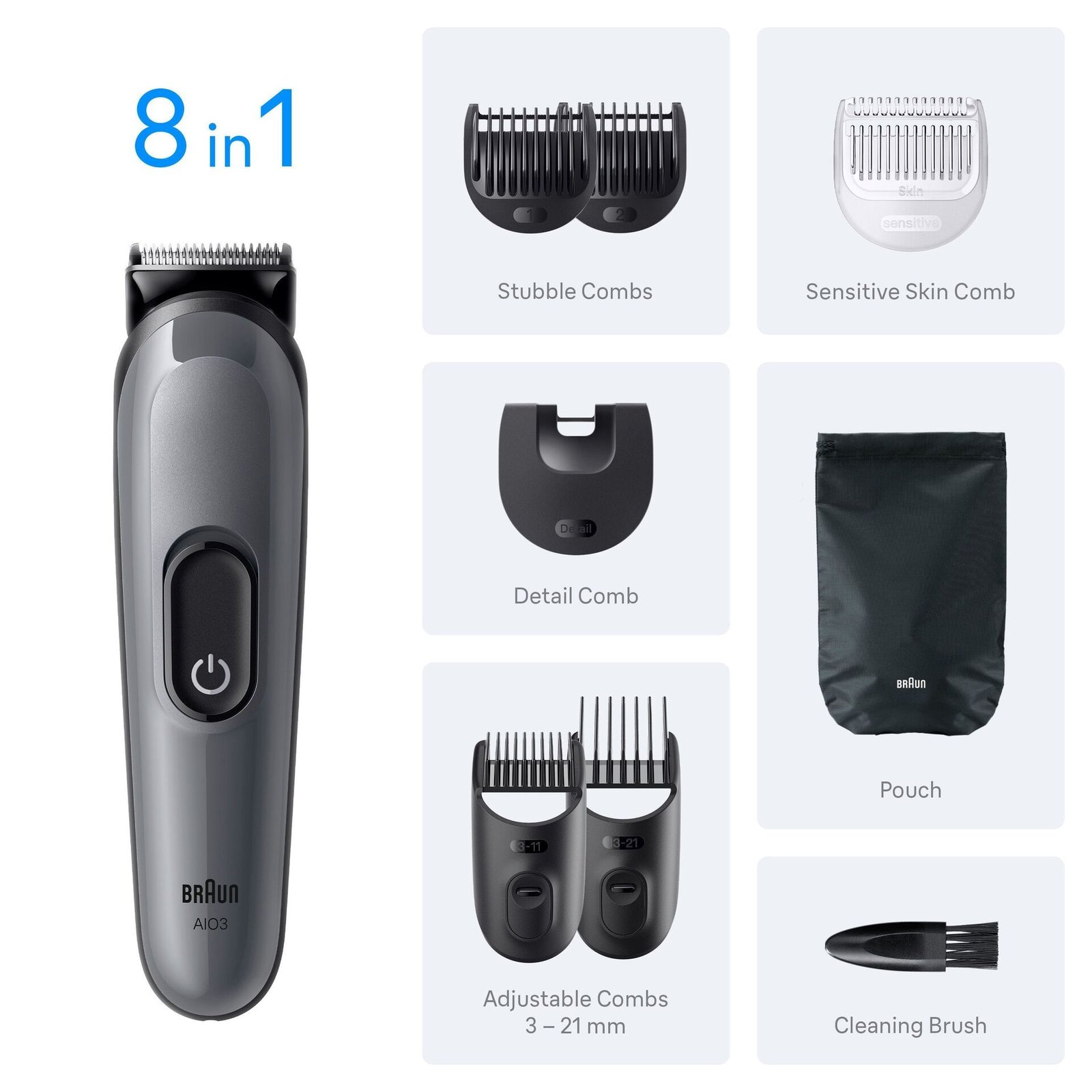 Braun All-in-One Series 3, 8in1 Grooming Kit, AIO3540, Grå