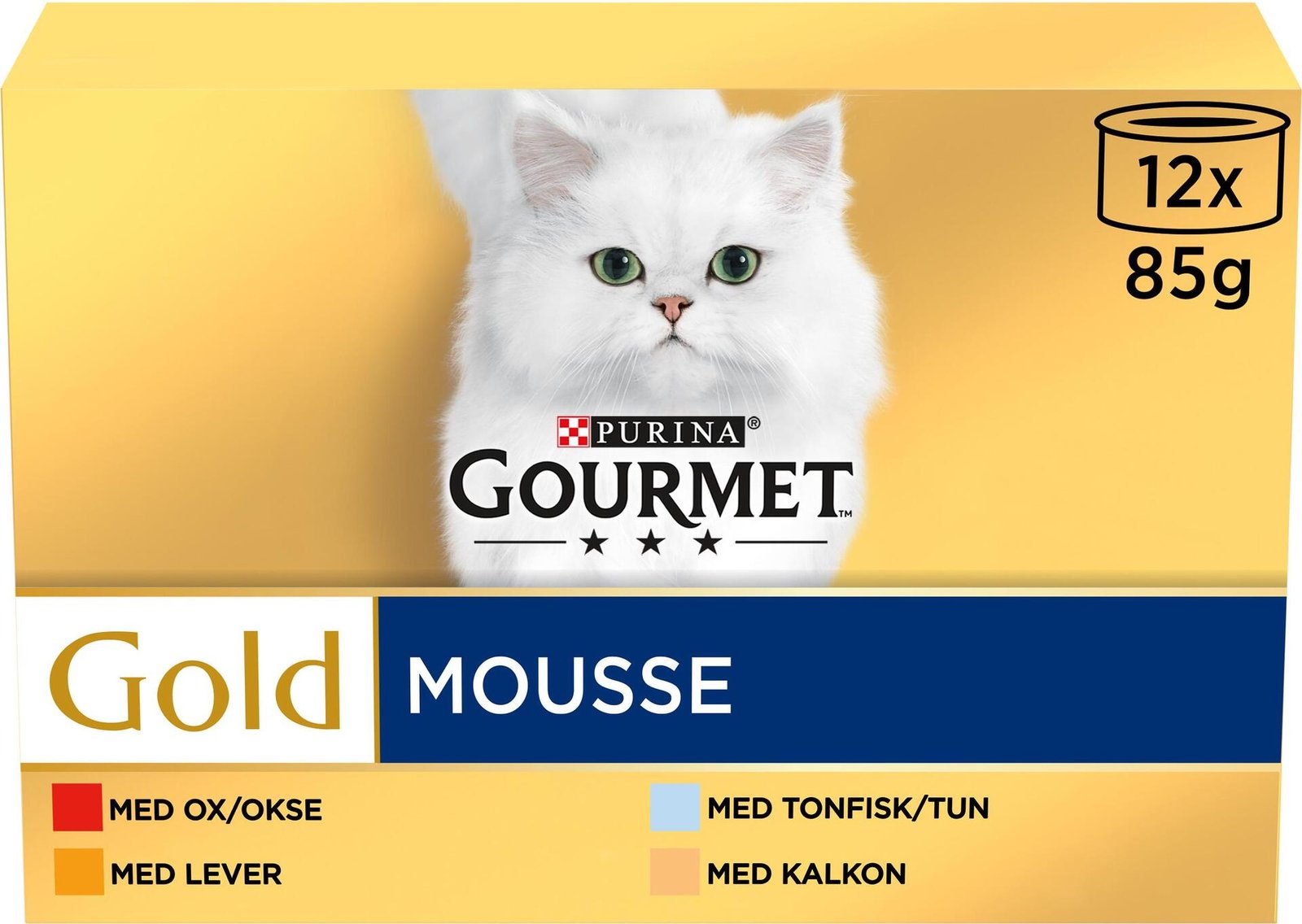 Purina Gourmet Gold Mousse Oxkött, Lever, Kalkon & Tonfisk 12 x 85 g