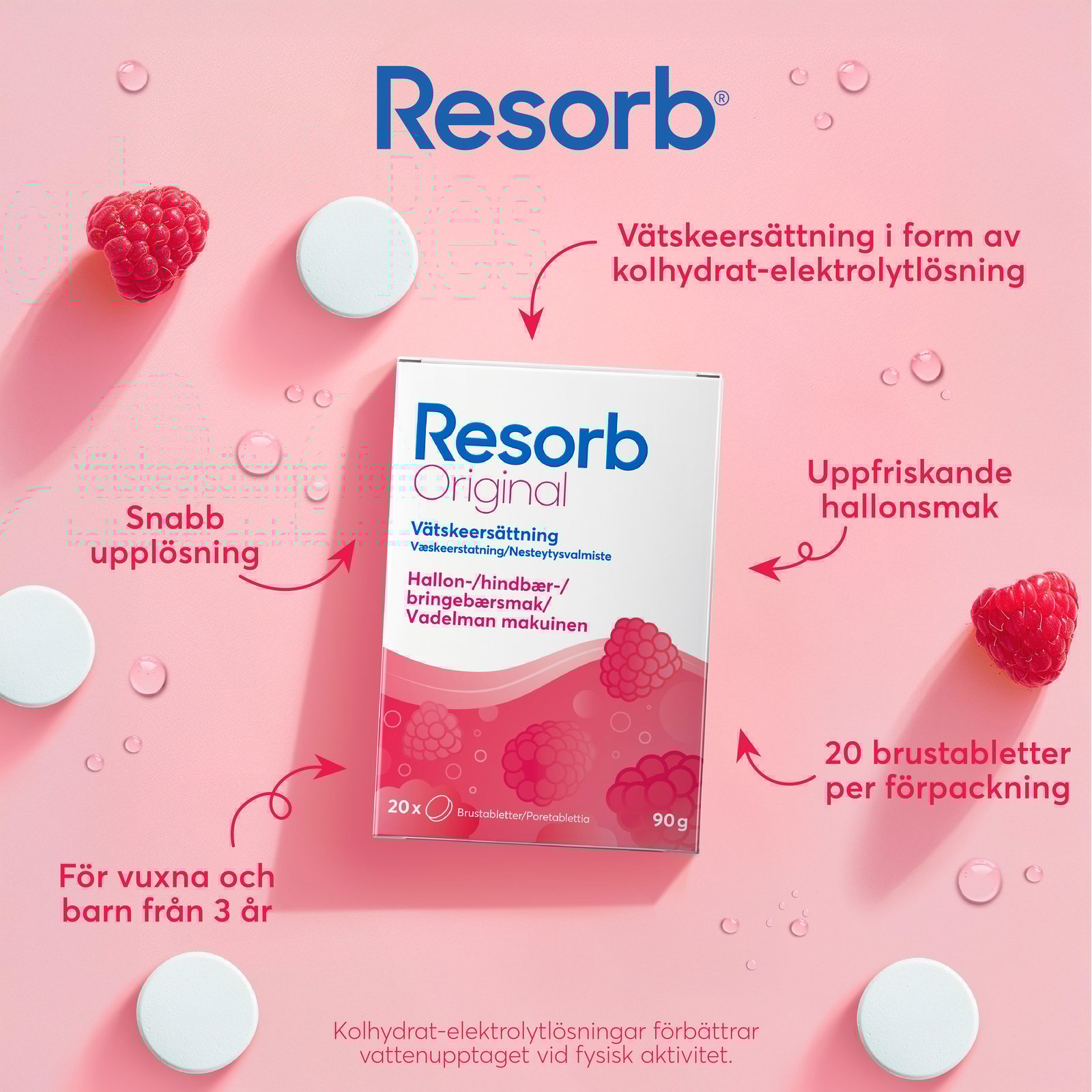 Resorb Vätskeersättning Hallonsmak 90 g