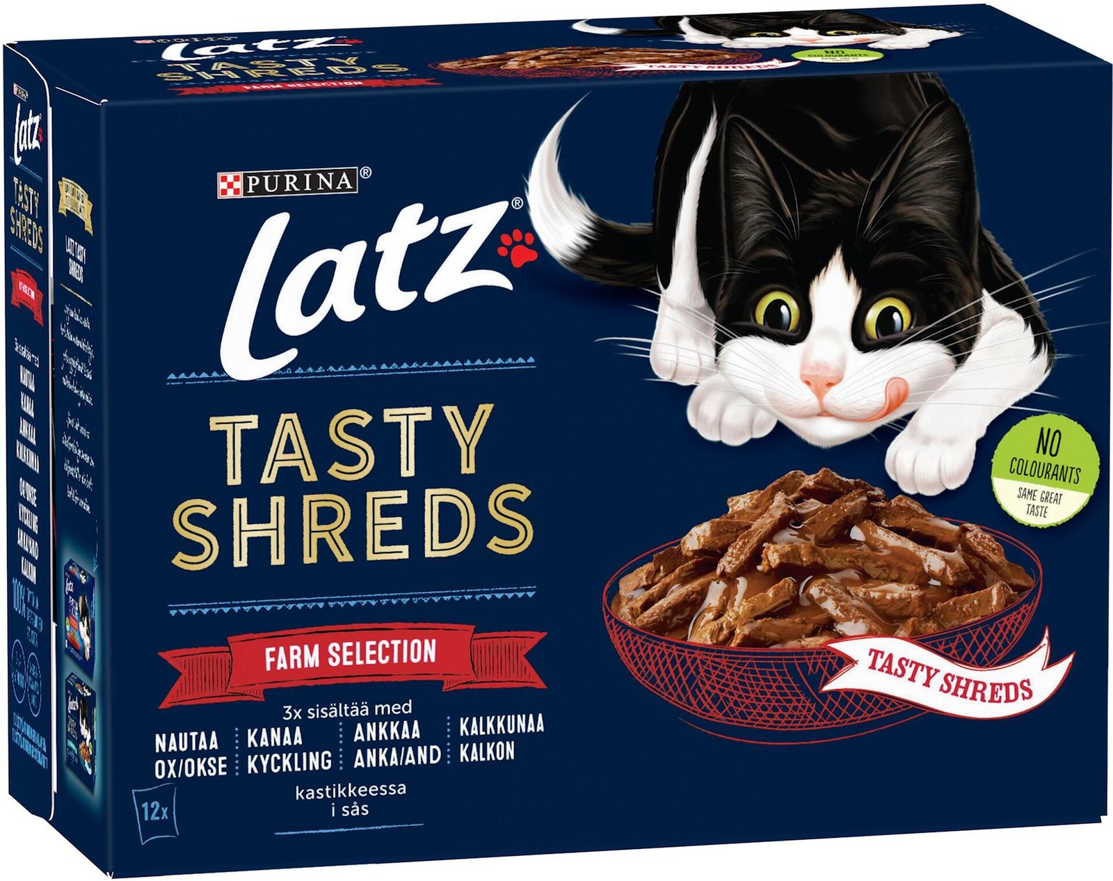 Lats Tasty Shreds Farm Selection Oxe Kykling Anka Kalkon 12 x 80 g