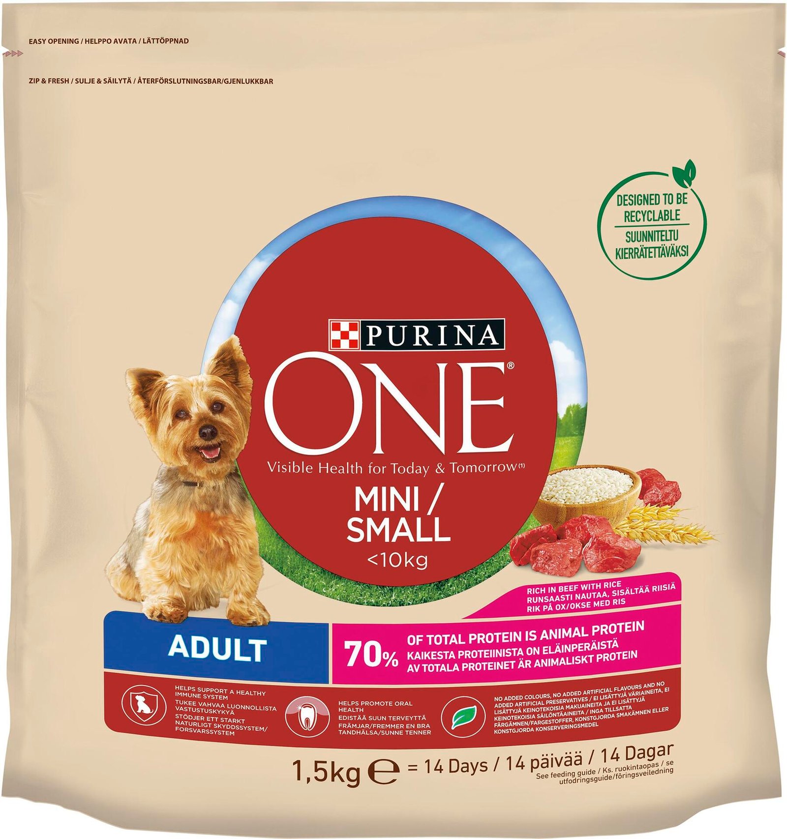 Purina One Adult hundfoder Nötkött och Ris 1500 g
