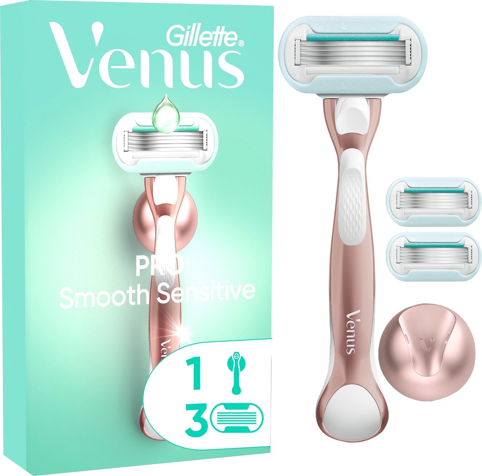 Gillette Venus Pro Smooth Sensitive Rakhyvel & 3 st Rakblad Samt Duschhållare