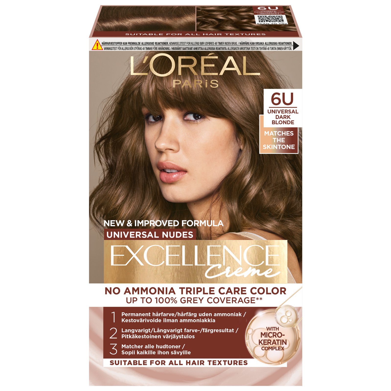 L'Oréal Paris Excellence Universal Nudes Permanent Hårfärg 6U Universal Dark Blonde 1 st