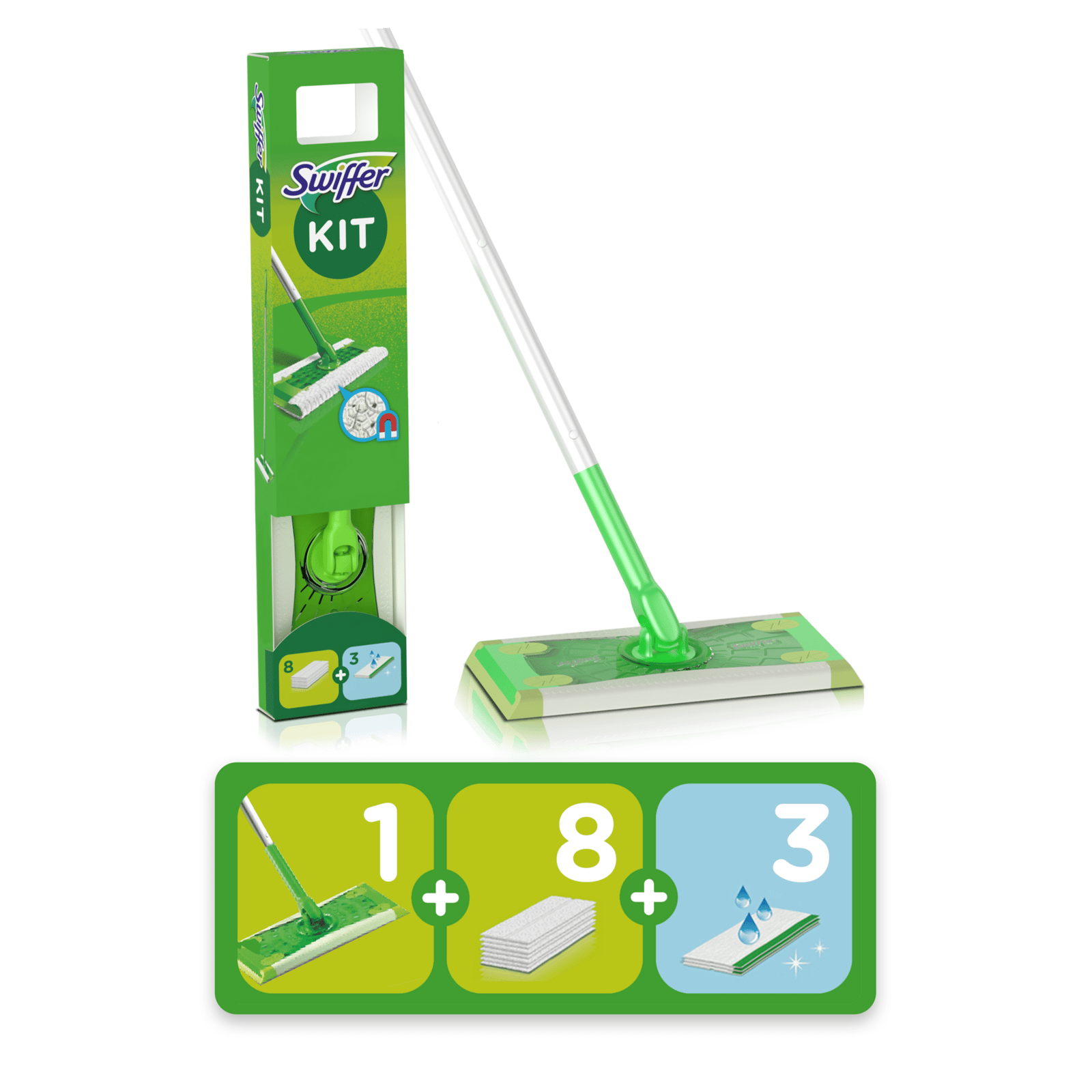 Swiffer Sweeper Startkit 1 mopp, 8 torra rengöringsdukar & 3 fuktiga golvdukar