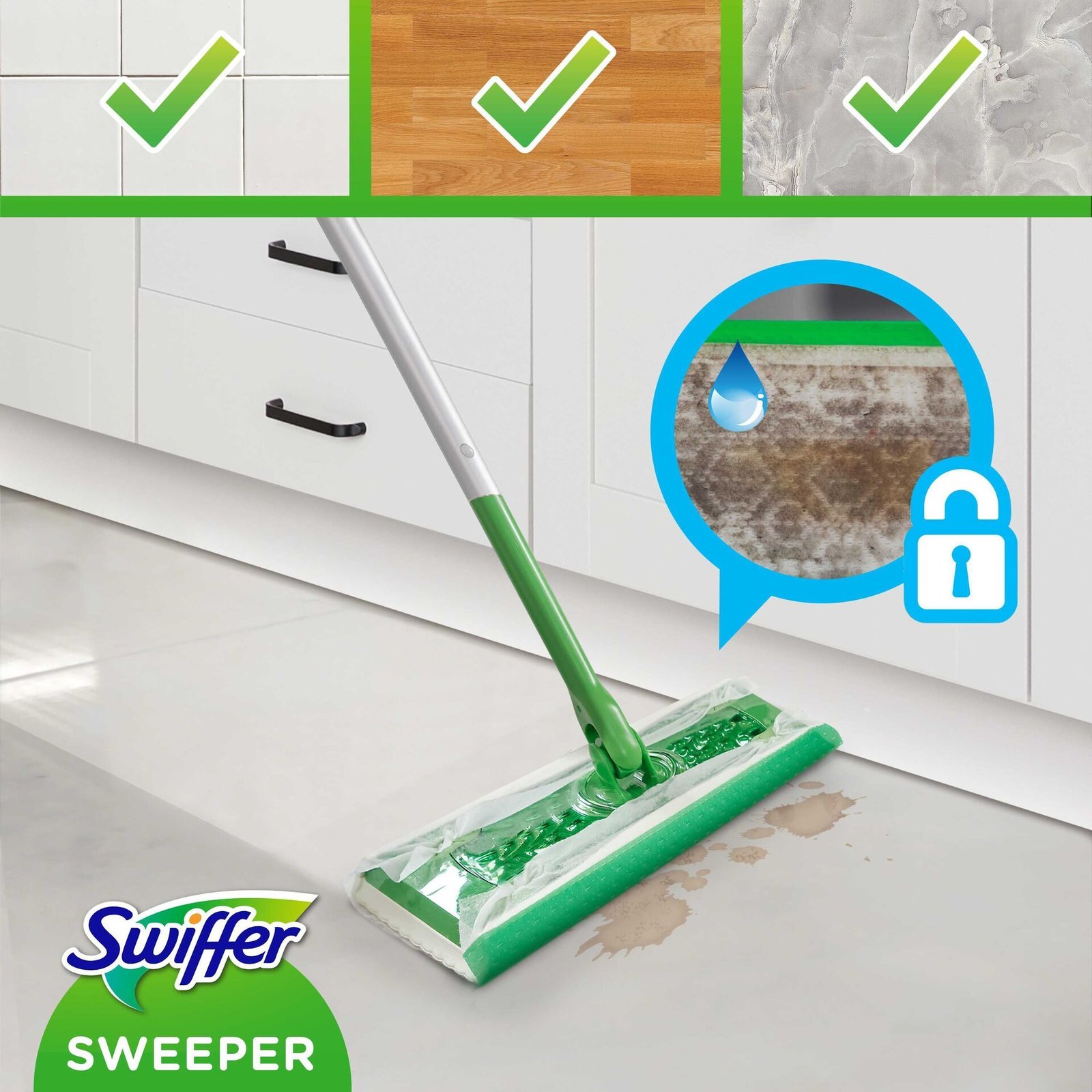 Swiffer Sweeper Startkit 1 mopp, 8 torra rengöringsdukar & 3 fuktiga golvdukar