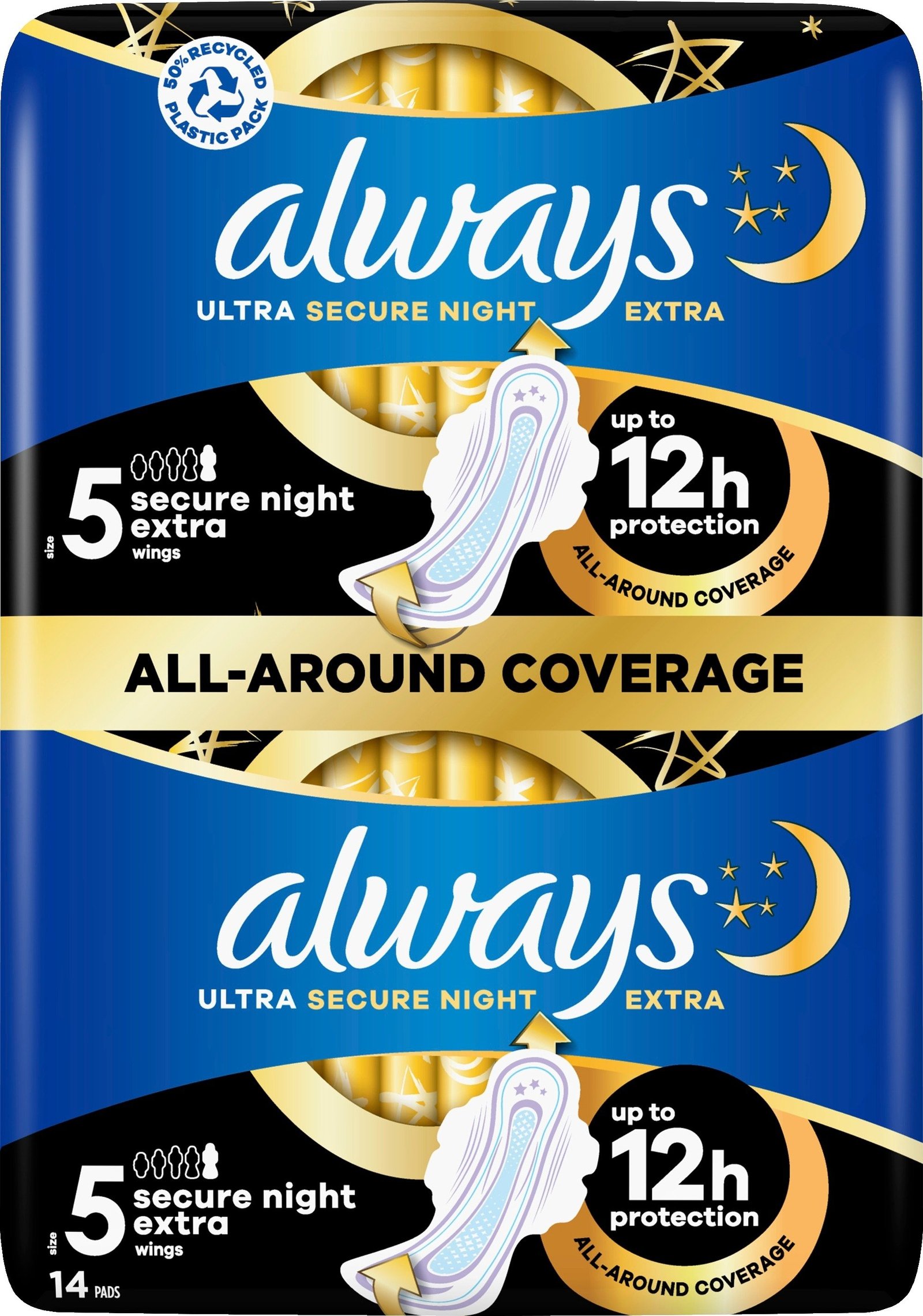 Always Ultra Secure Night Extra (Storlek 5) Bindor med vingar 14 st