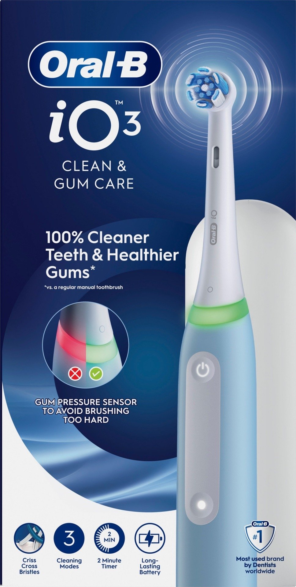 Oral-B iO3 Eltandborste Blå 1 Tandborsthuvud & Resefodral 1 st