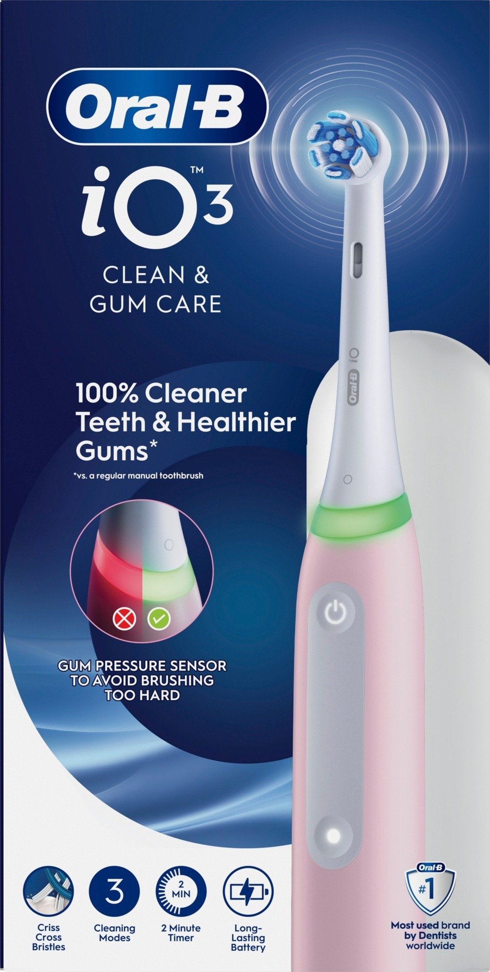 Oral-B iO3 Eltandborste Rosa 1 Tandborsthuvud & Resefodral 1 st