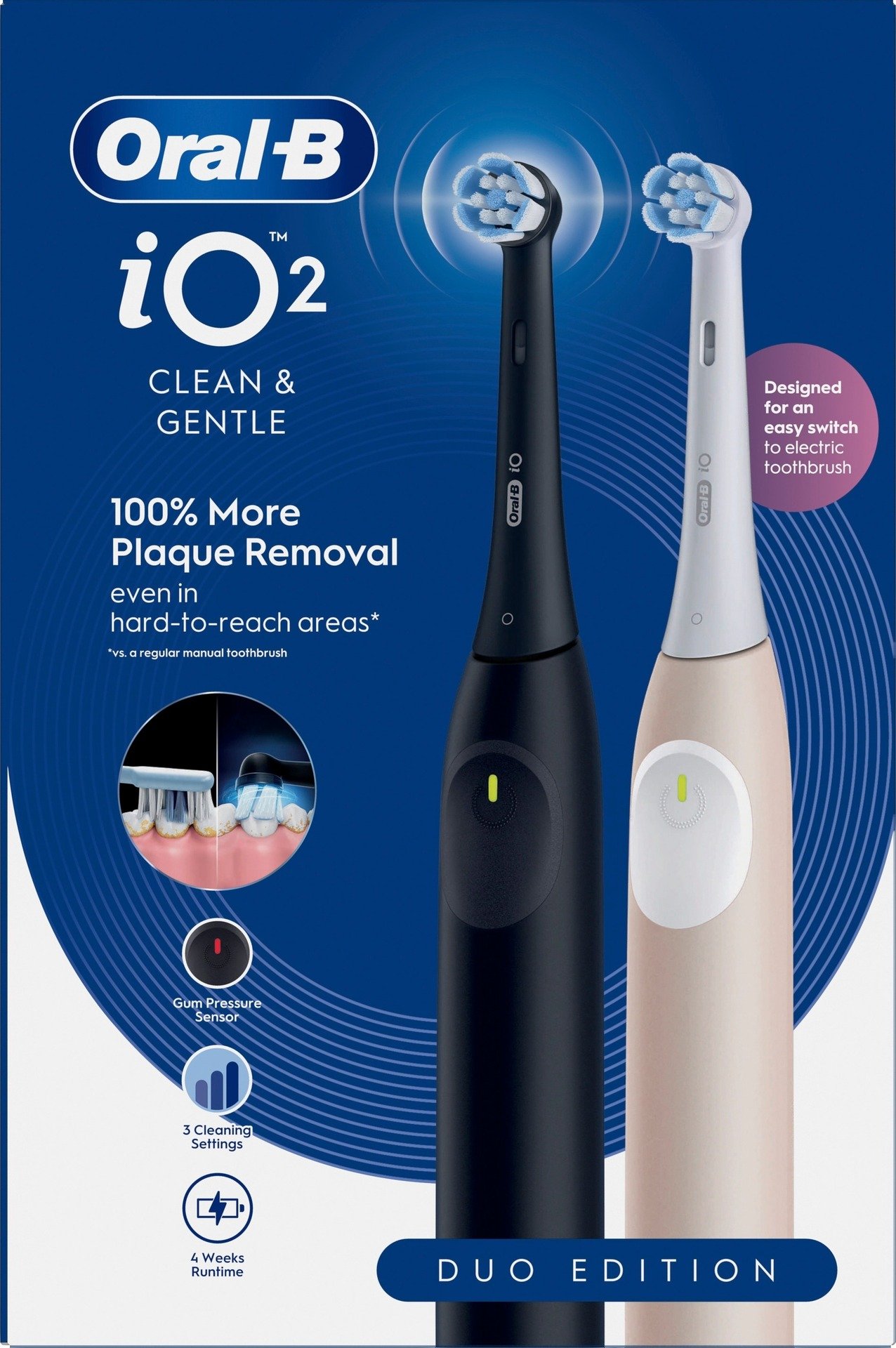 Oral-B iO2 Eltandborstar Duo-pack Svart och Rosa 2 tandborsthuvuden & Resefodral 2 st