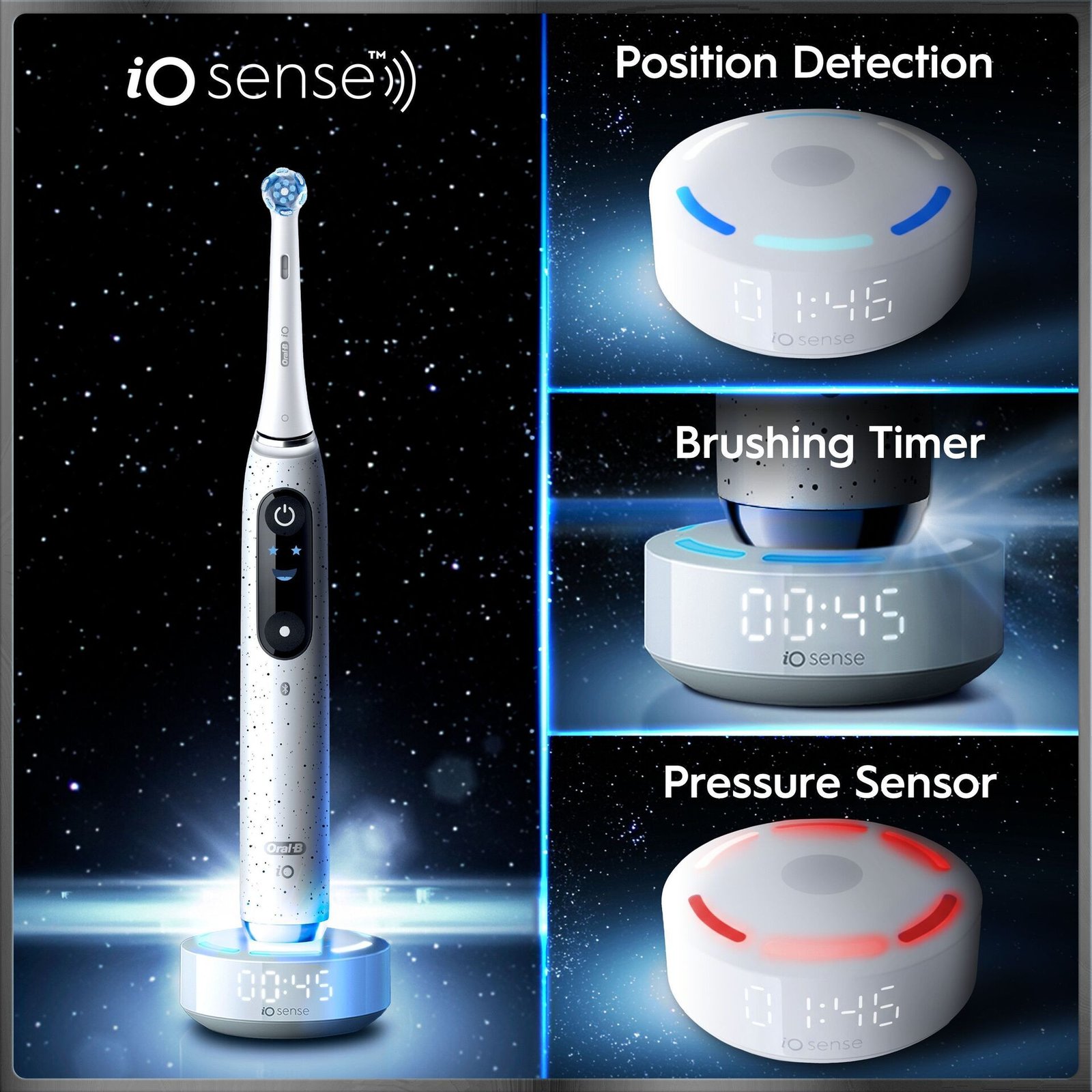 Oral-B iO10 Eltandborste Vit 1 Tandborsthuvud, Resefodral med laddare & Hållare till borsthuvud