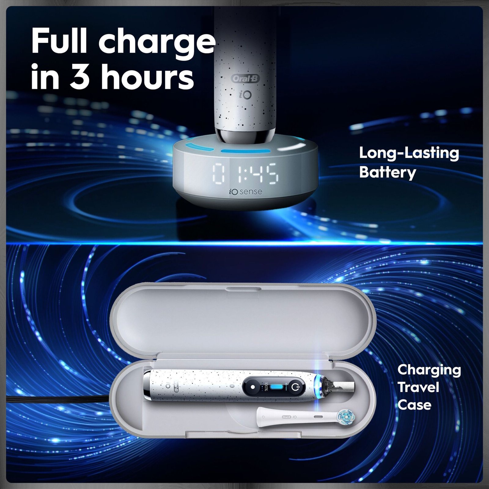 Oral-B iO10 Eltandborste Vit 1 Tandborsthuvud, Resefodral med laddare & Hållare till borsthuvud