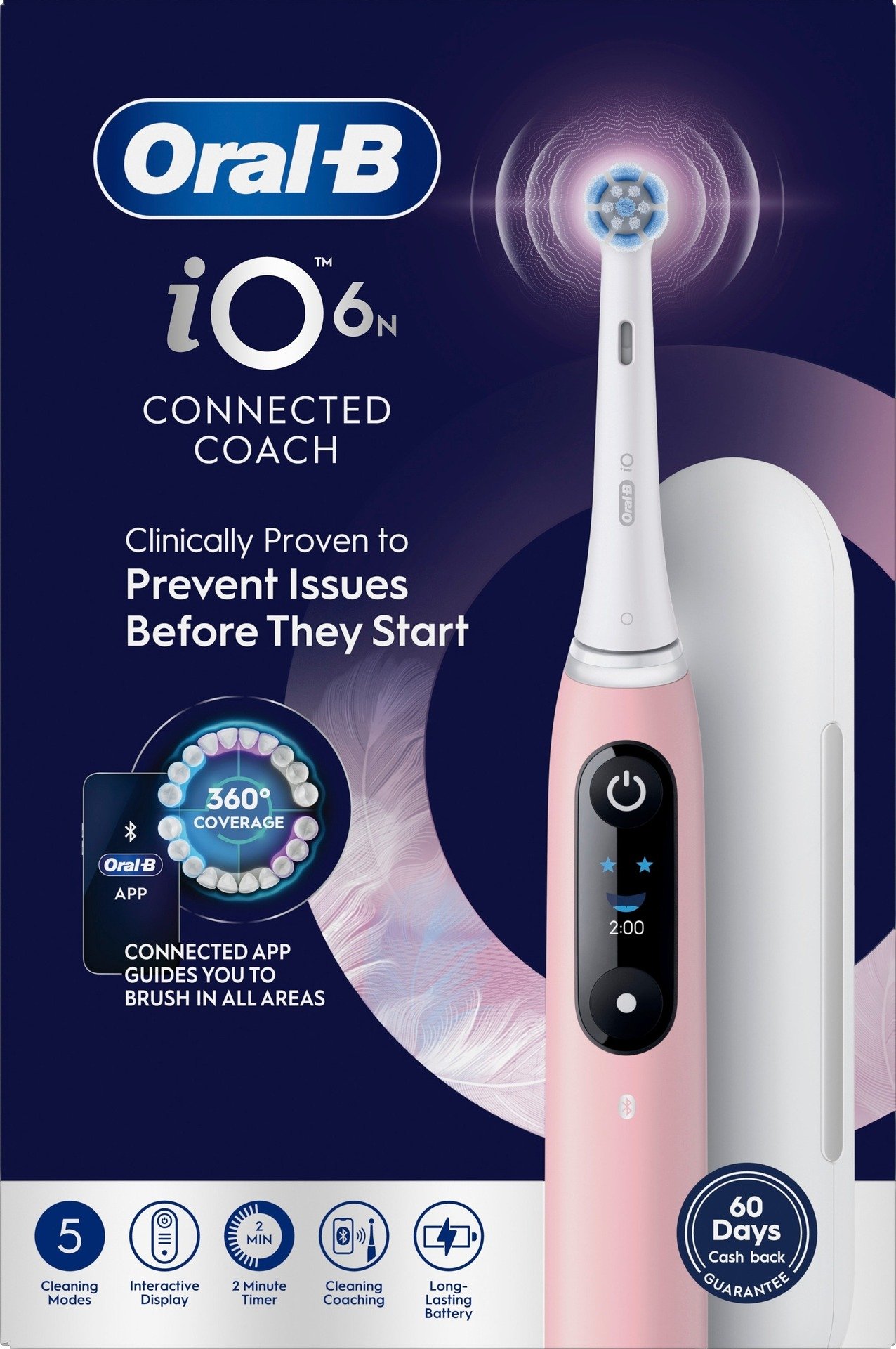 Oral-B iO6 Eltandborste Rosa 2 Tandborsthuvuden, Resefodral & Hållare till borsthuvud 1 st