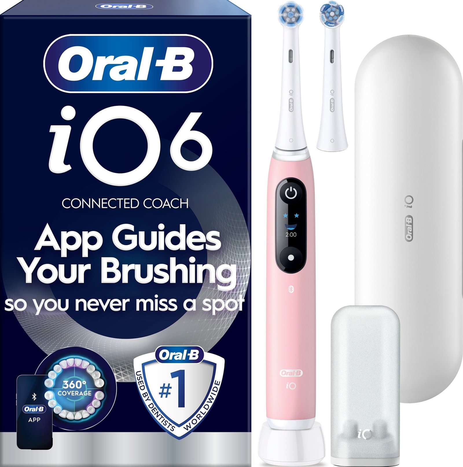 Oral-B iO6 Eltandborste Rosa 2 Tandborsthuvuden, Resefodral & Hållare till borsthuvud 1 st