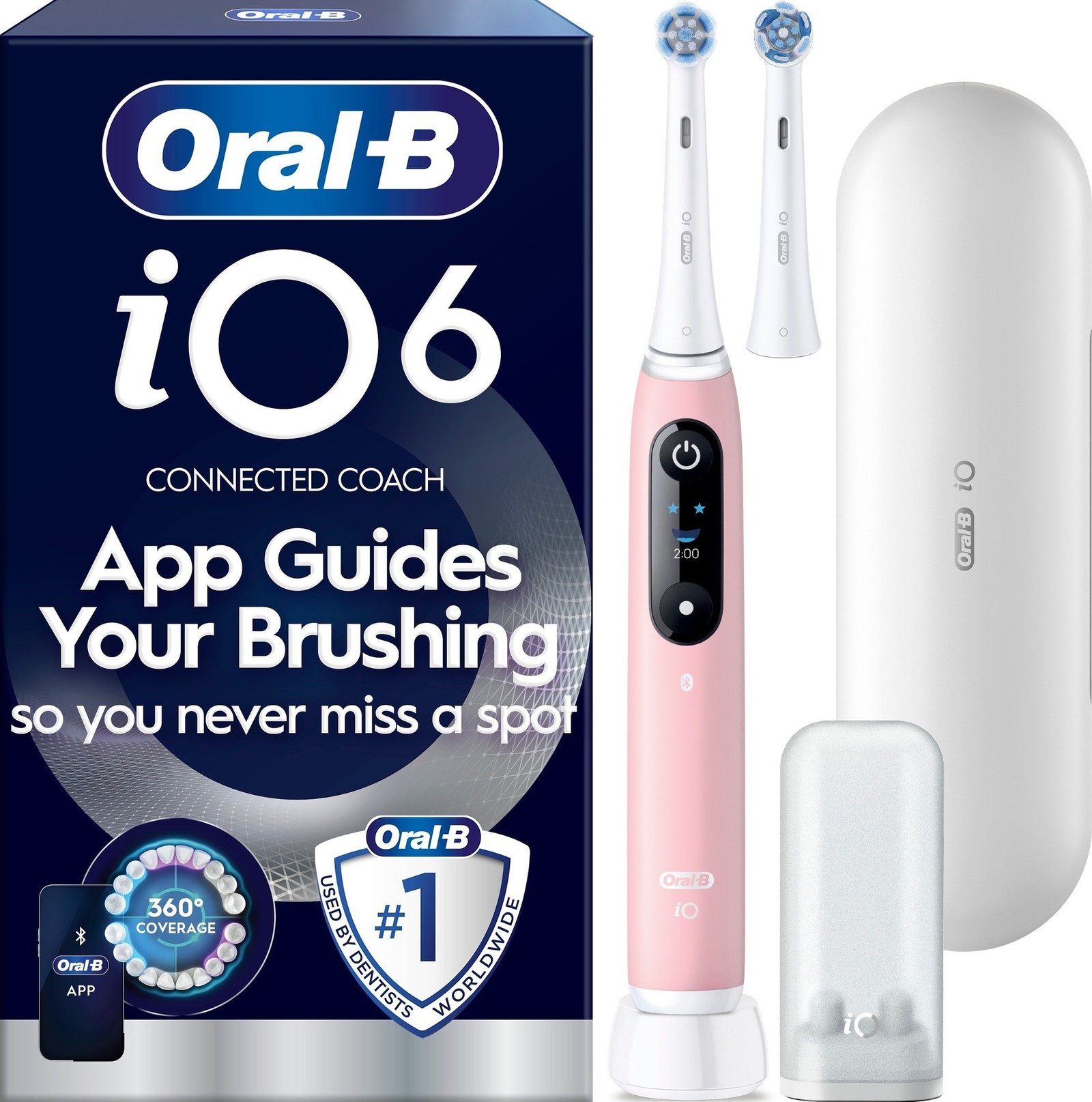 Oral-B iO6 Eltandborste Rosa 2 Tandborsthuvuden, Resefodral & Hållare till borsthuvud 1 st