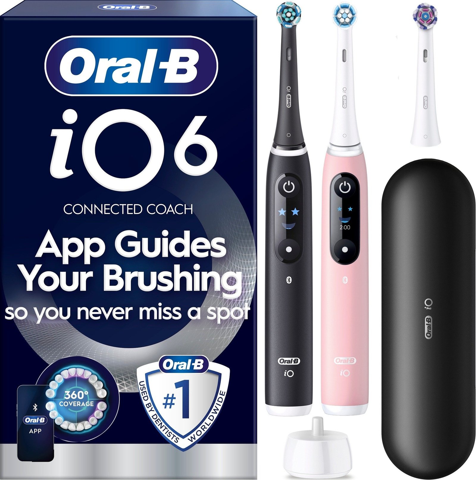 Oral-B iO6 Eltandborstar Duo-pack Svart och Rosa 3 Tandborsthuvuden & Resefodral 2 st