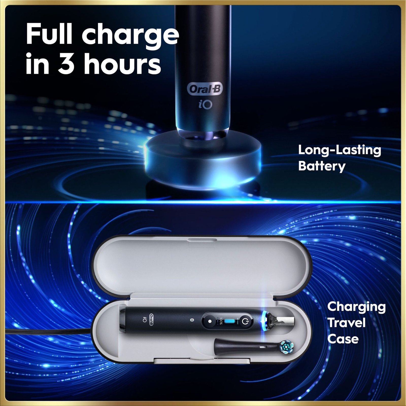 Oral-B iO9 Eltandborste Svart 2 Tandborsthuvuden, Resefodral med laddare & Hållare till borsthuvud