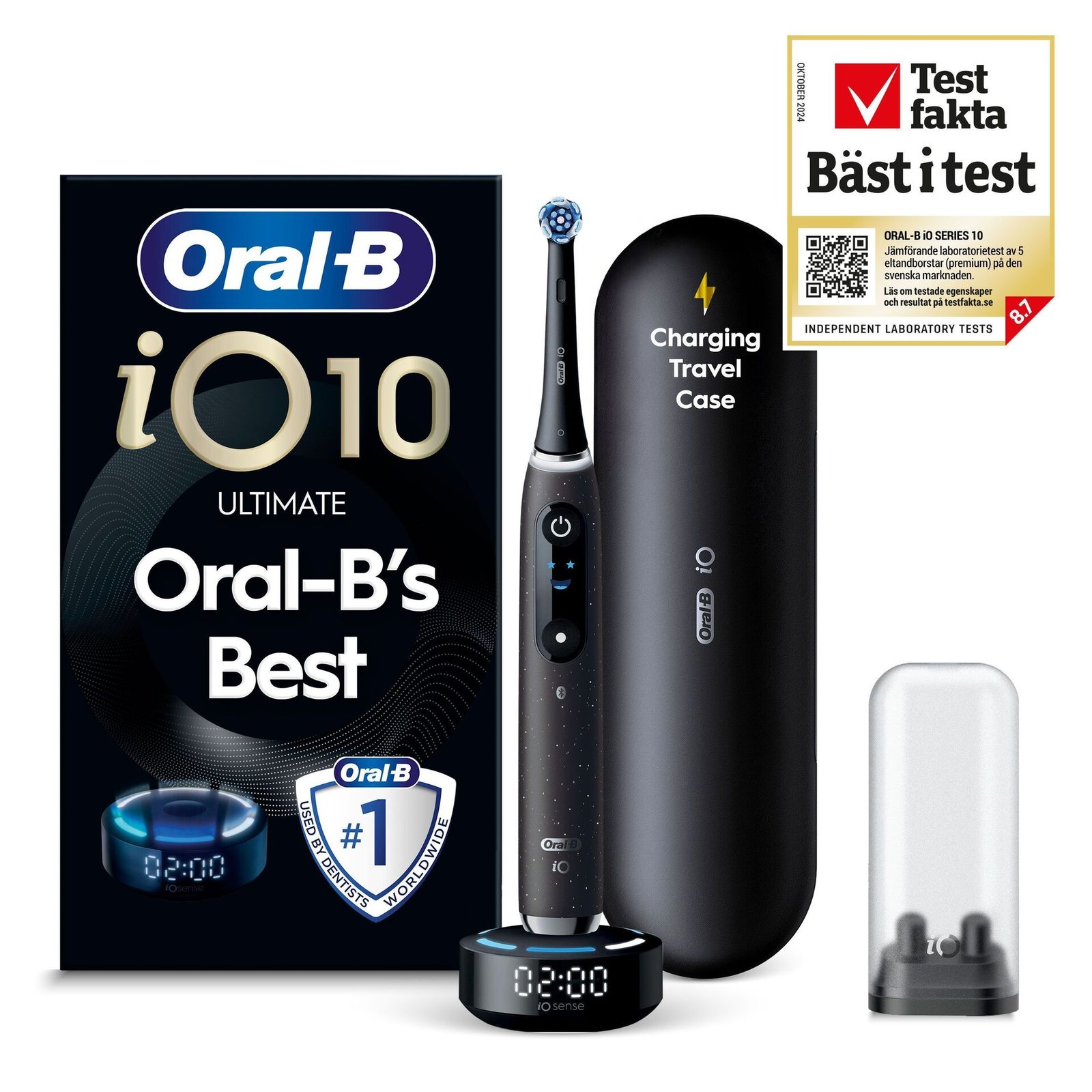 Oral-B iO10 Eltandborste Svart 1 Tandborsthuvud, Resefodral med laddare & Hållare till borsthuvud