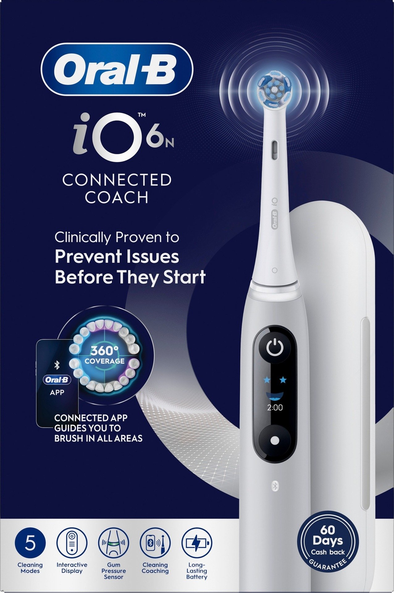 Oral-B iO6 Eltandborste Grå 2 Tandborsthuvuden, Resefodral & Hållare till borsthuvud 1 st