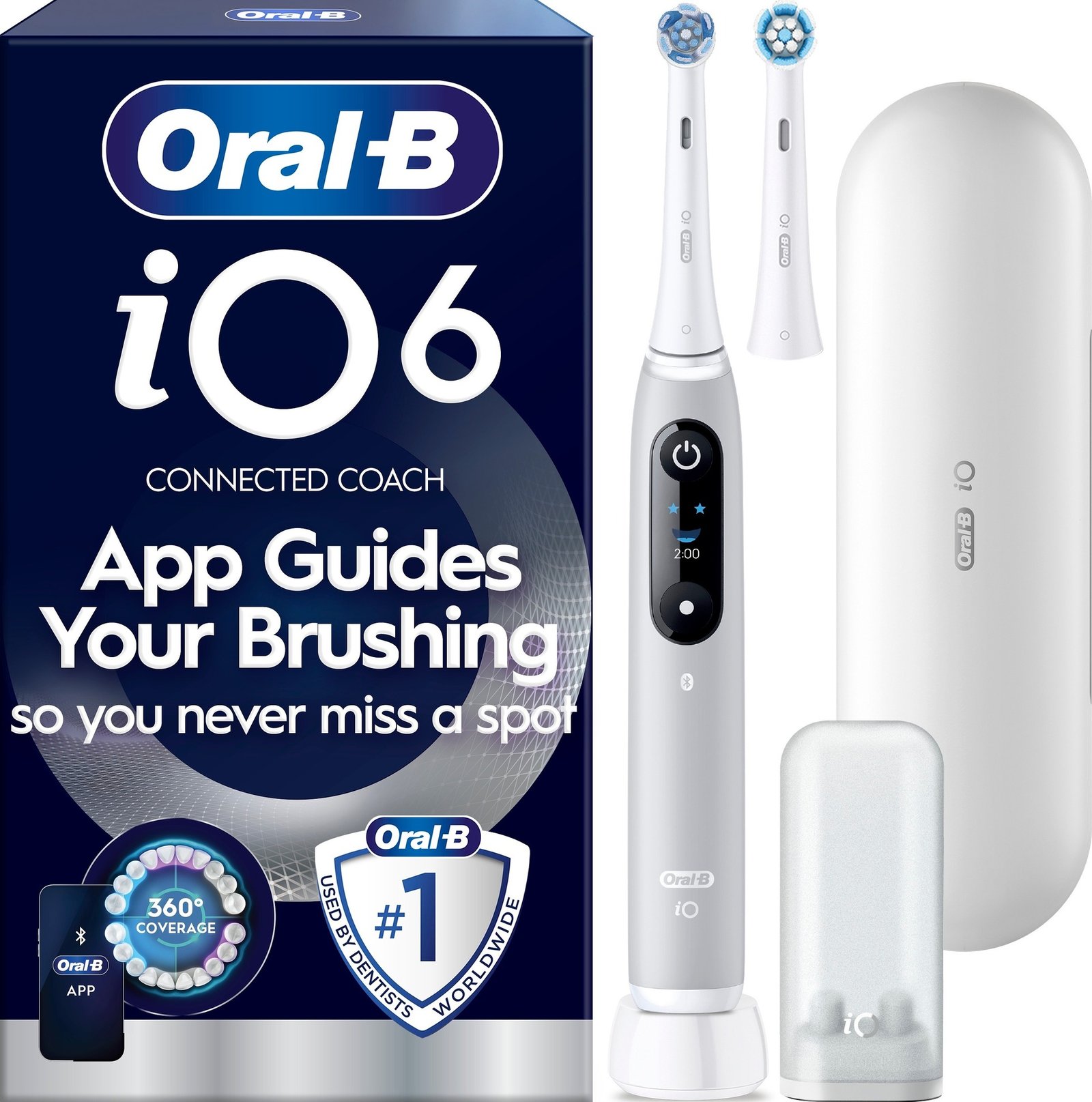 Oral-B iO6 Eltandborste Grå 2 Tandborsthuvuden, Resefodral & Hållare till borsthuvud 1 st