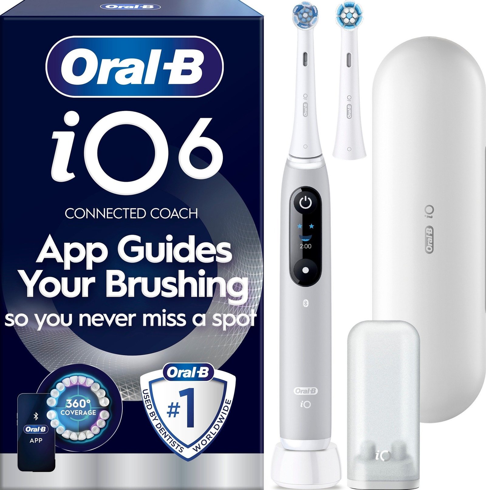 Oral-B iO6 Eltandborste Grå 2 Tandborsthuvuden, Resefodral & Hållare till borsthuvud 1 st