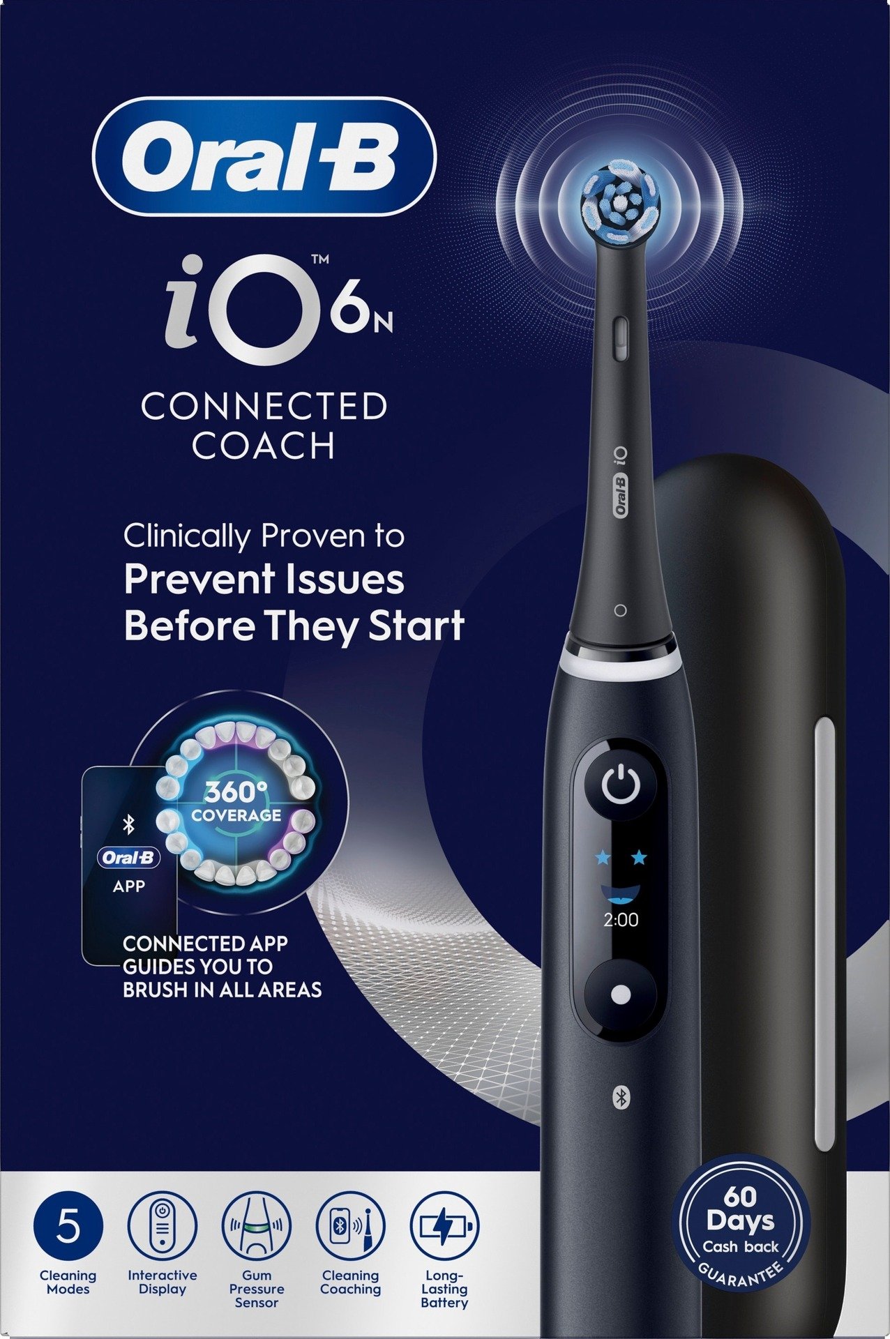 Oral-B iO6 Eltandborste Svart 2 Tandborsthuvuden, Resefodral & Hållare till borsthuvud 1 st