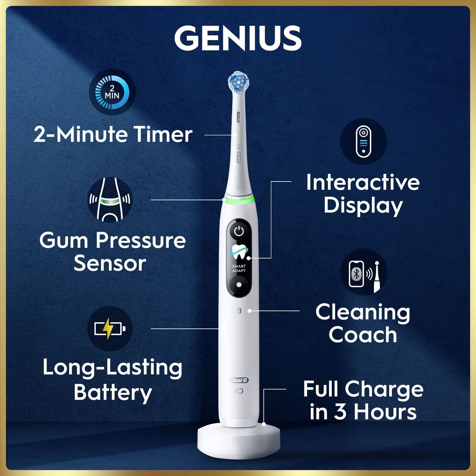 Oral-B iO9 Eltandborste Vit 2 Tandborsthuvuden, Resefodral med laddare & Hållare till borsthuvud