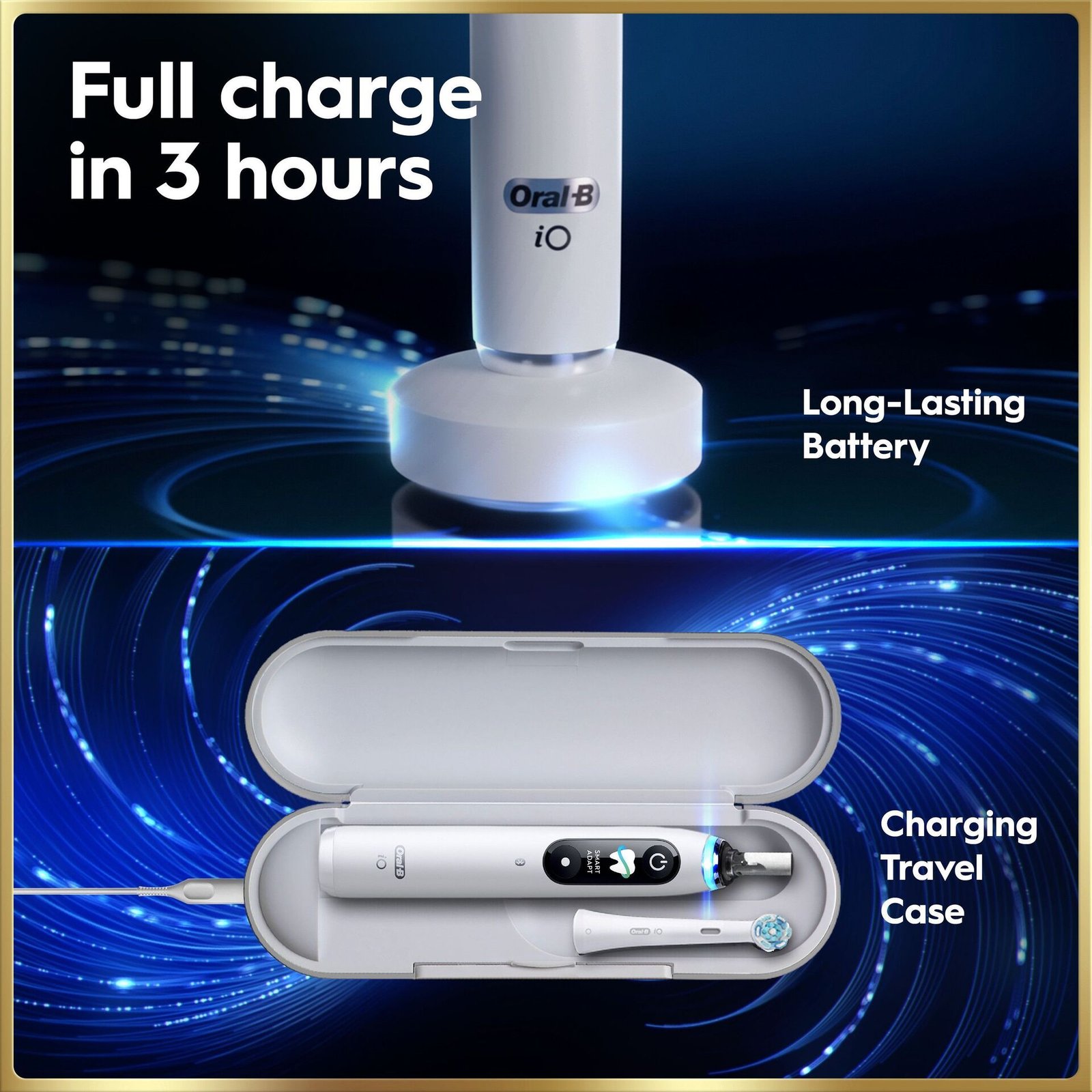 Oral-B iO9 Eltandborste Vit 2 Tandborsthuvuden, Resefodral med laddare & Hållare till borsthuvud
