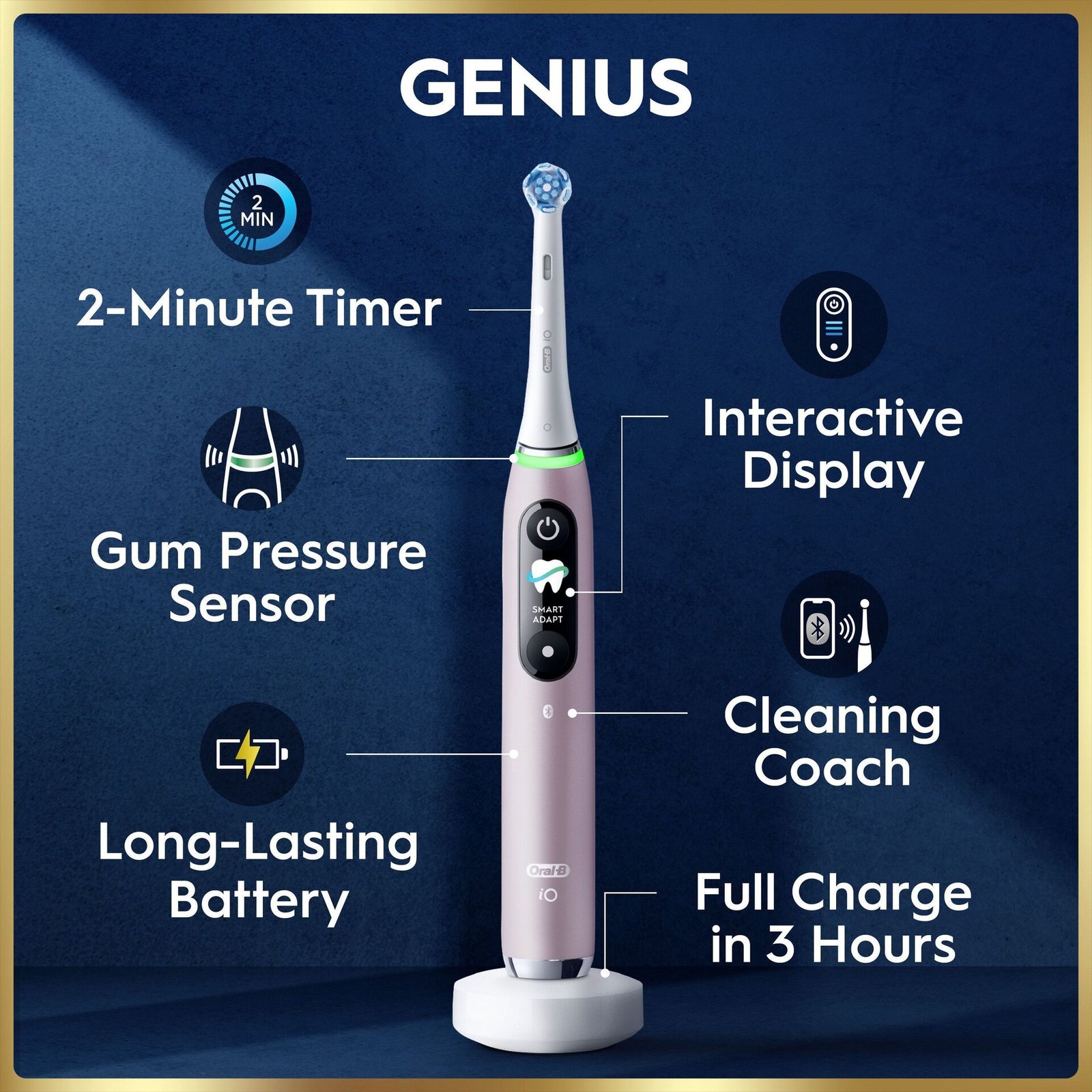 Oral-B iO9 Eltandborste Rosa 2 Tandborsthuvuden, Resefodral med laddare & Hållare till borsthuvud