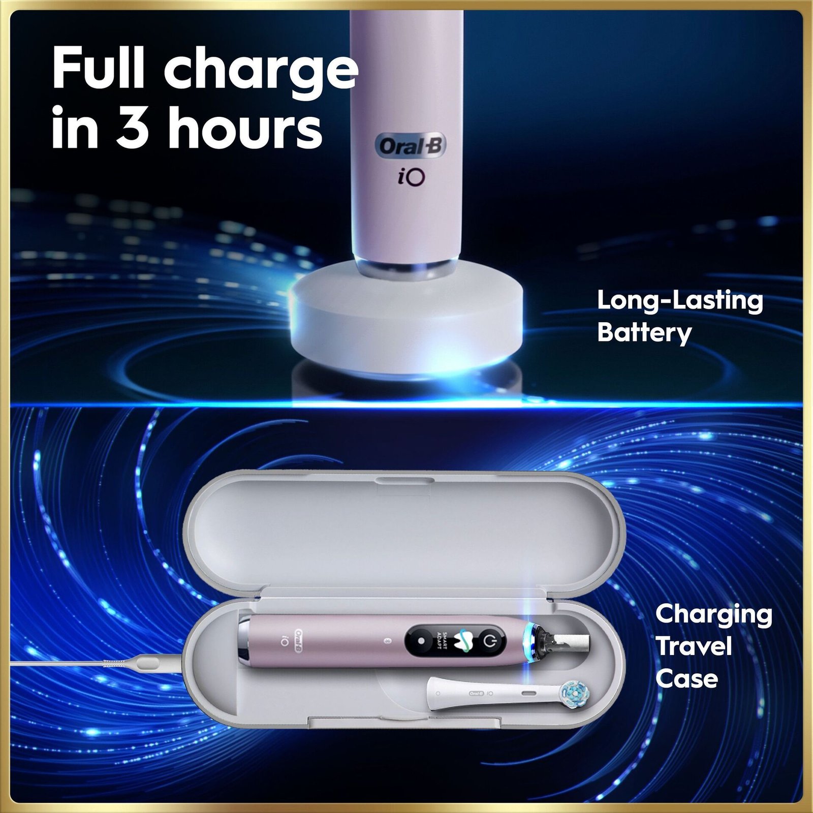 Oral-B iO9 Eltandborste Rosa 2 Tandborsthuvuden, Resefodral med laddare & Hållare till borsthuvud