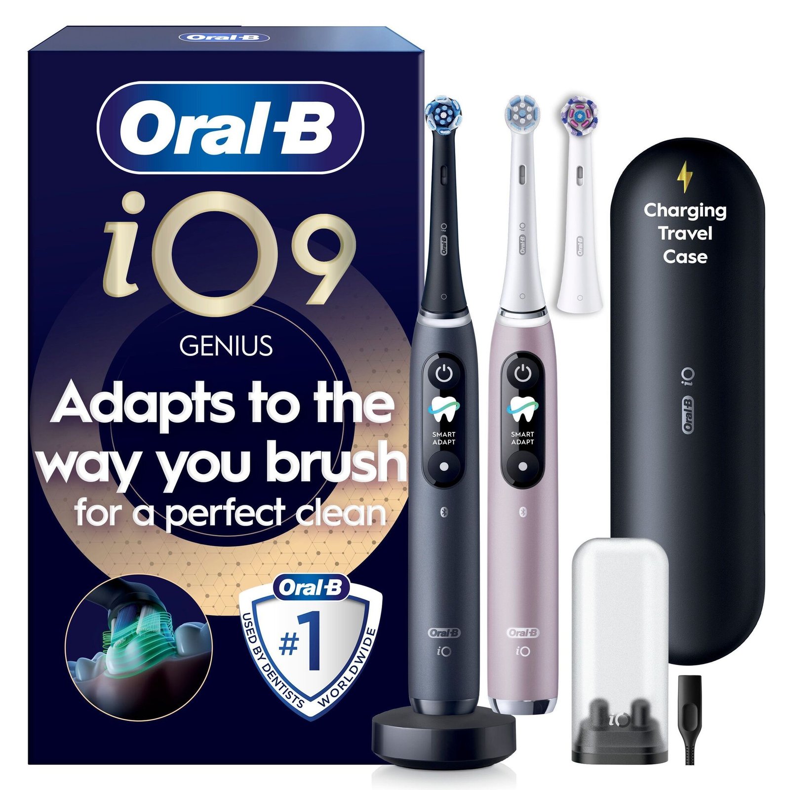 Oral-B iO9 Eltandborstar Duo-pack Svart och Rosa 3 Tandborsthuvuden & 1 Resefodral med laddare