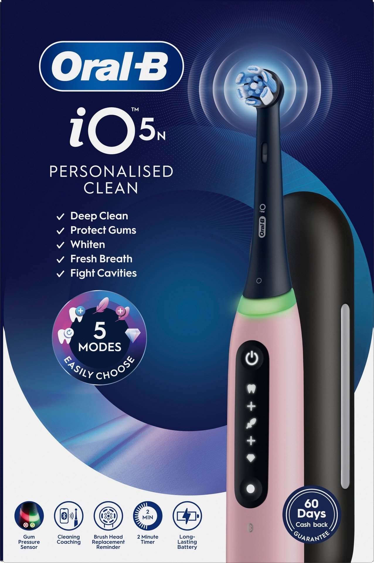 Oral-B iO5 Eltandborste Rosa 1 Tandborsthuvud, Resefodral & Hållare till borsthuvud 1 st