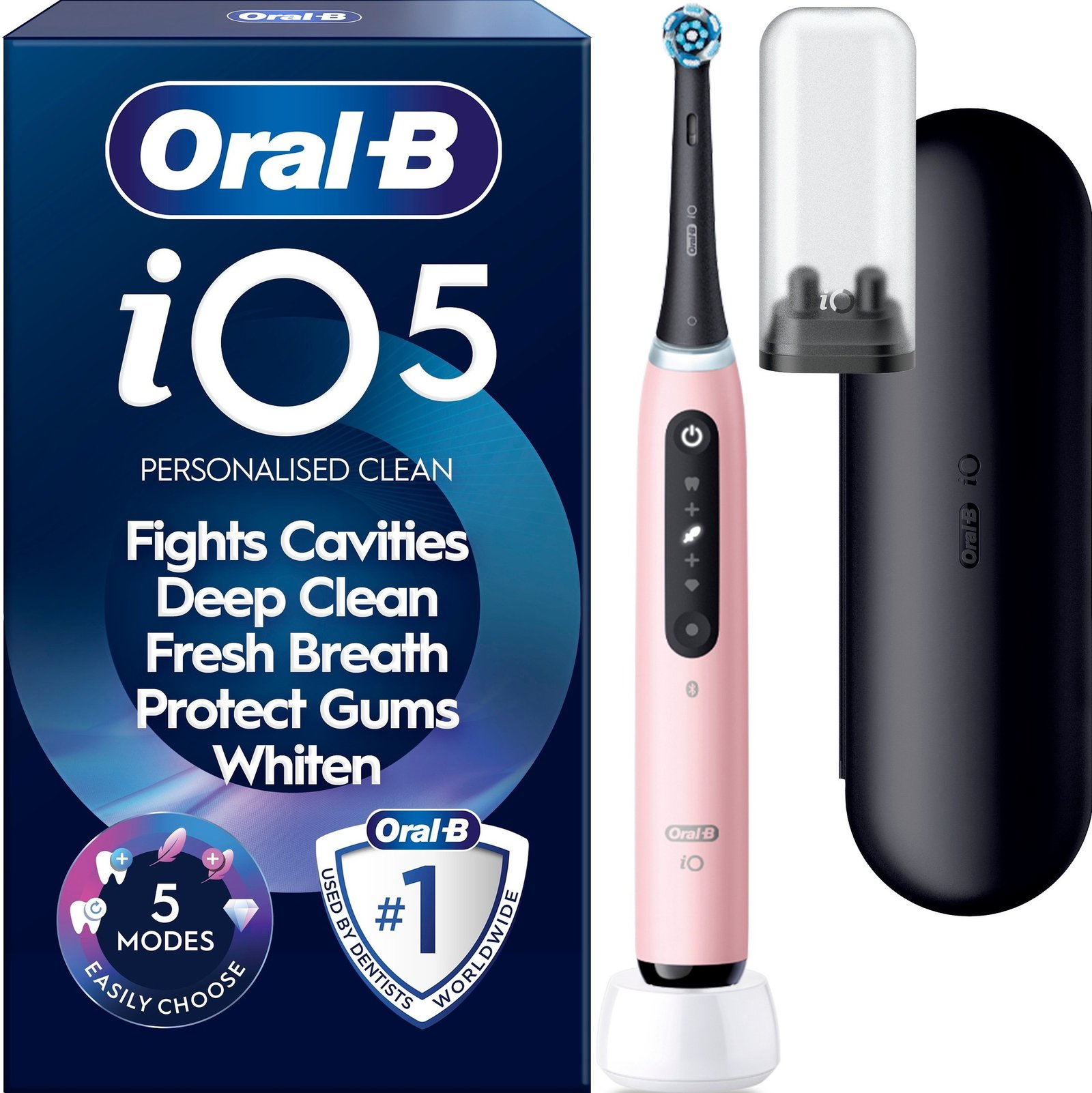 Oral-B iO5 Eltandborste Rosa 1 Tandborsthuvud, Resefodral & Hållare till borsthuvud 1 st