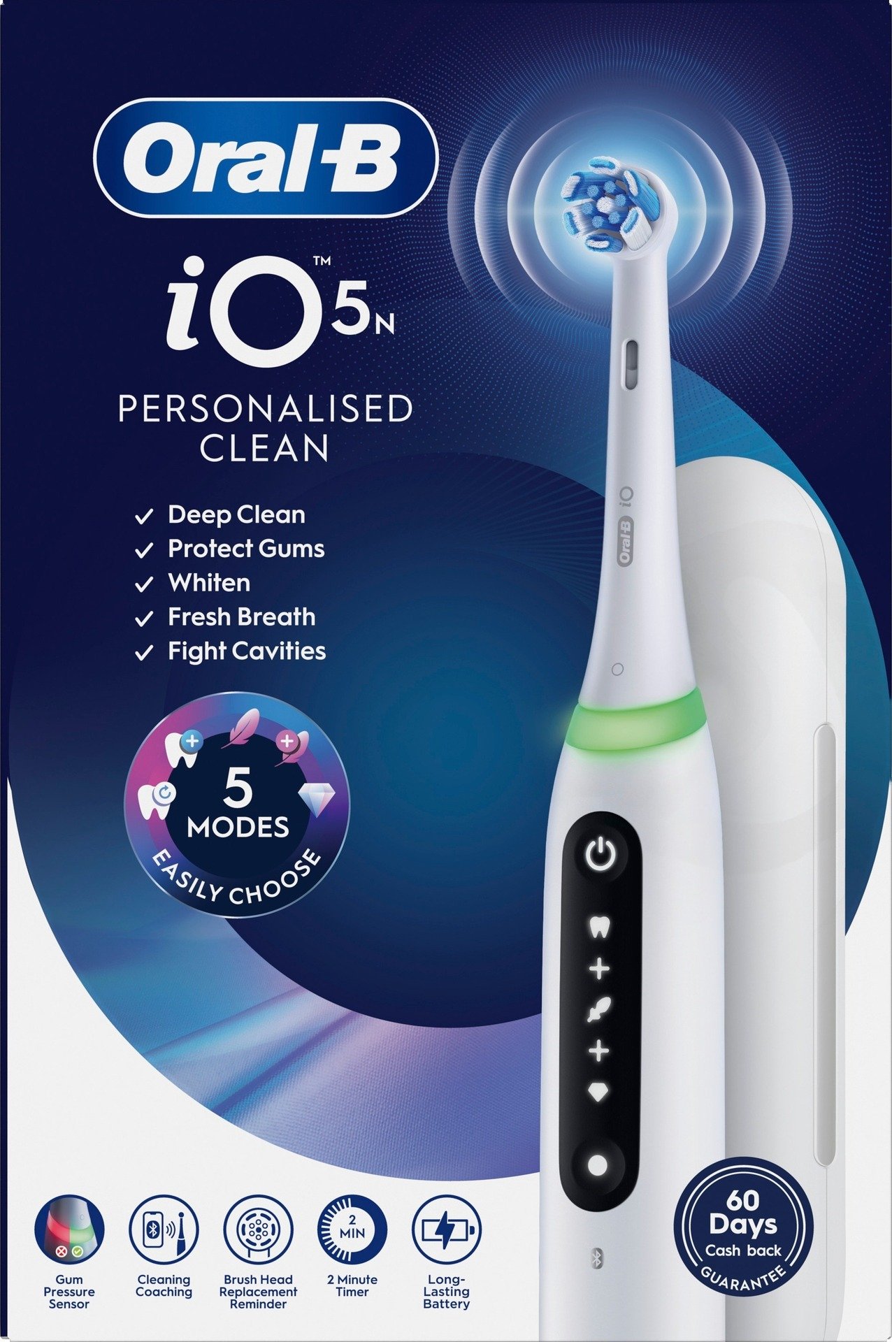 Oral-B iO5 Eltandborste Vit 1 Tandborsthuvud, Resefodral & Hållare till borsthuvud 1 st