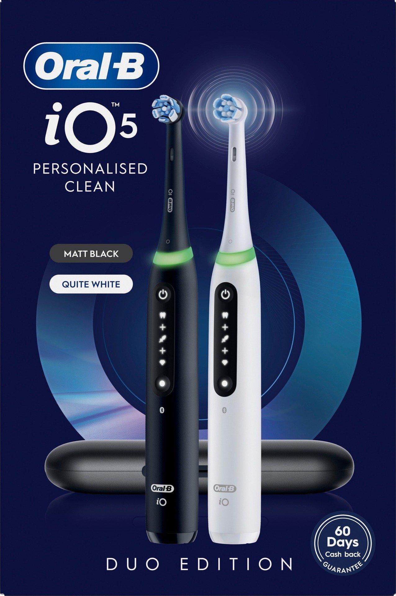 Oral-B iO5 Eltandborstar Duo-pack Svart och Vit, 2 Tandborsthuvuden & Resefodral 2 st