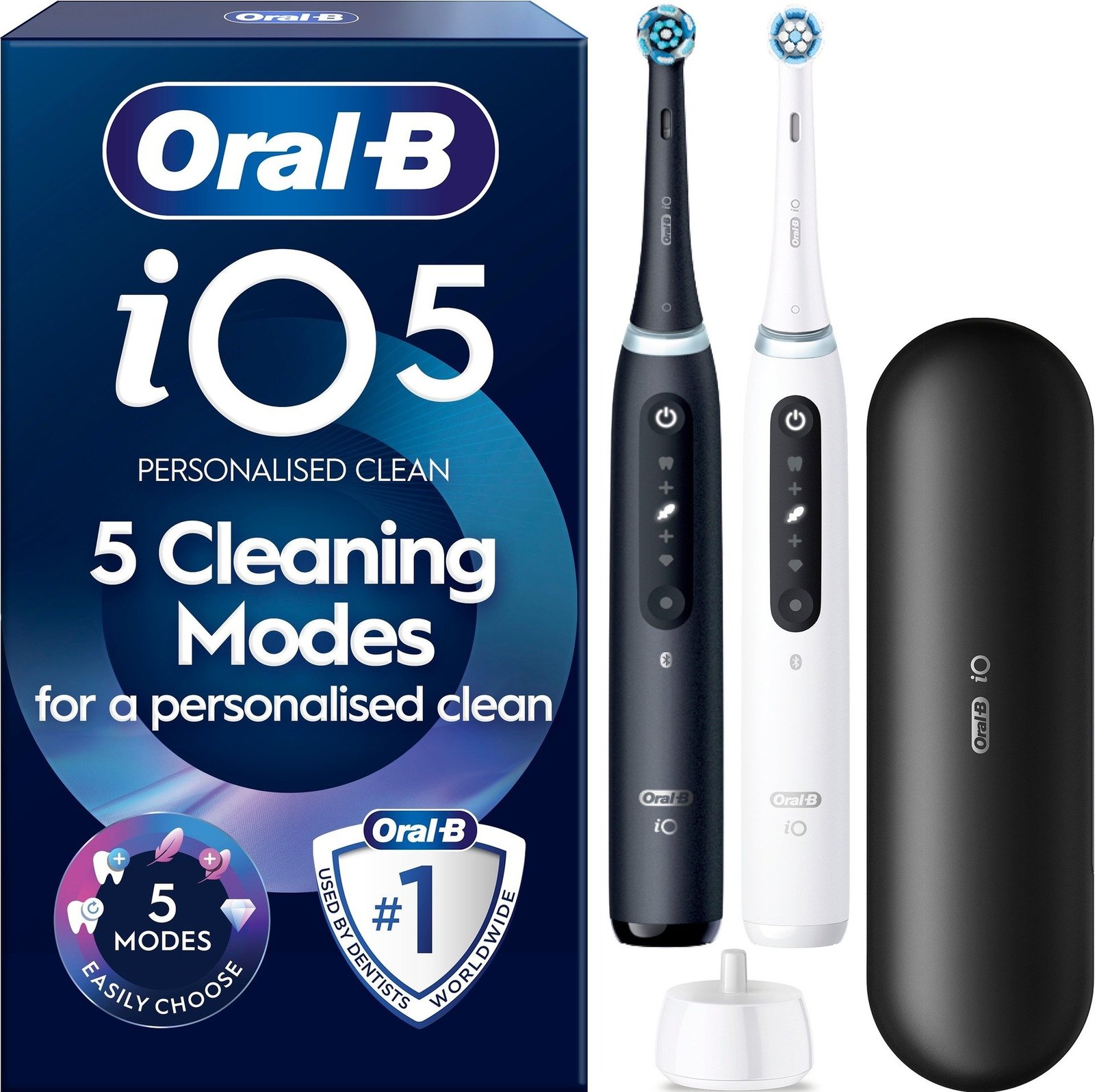 Oral-B iO5 Eltandborstar Duo-pack Svart och Vit, 2 Tandborsthuvuden & Resefodral 2 st