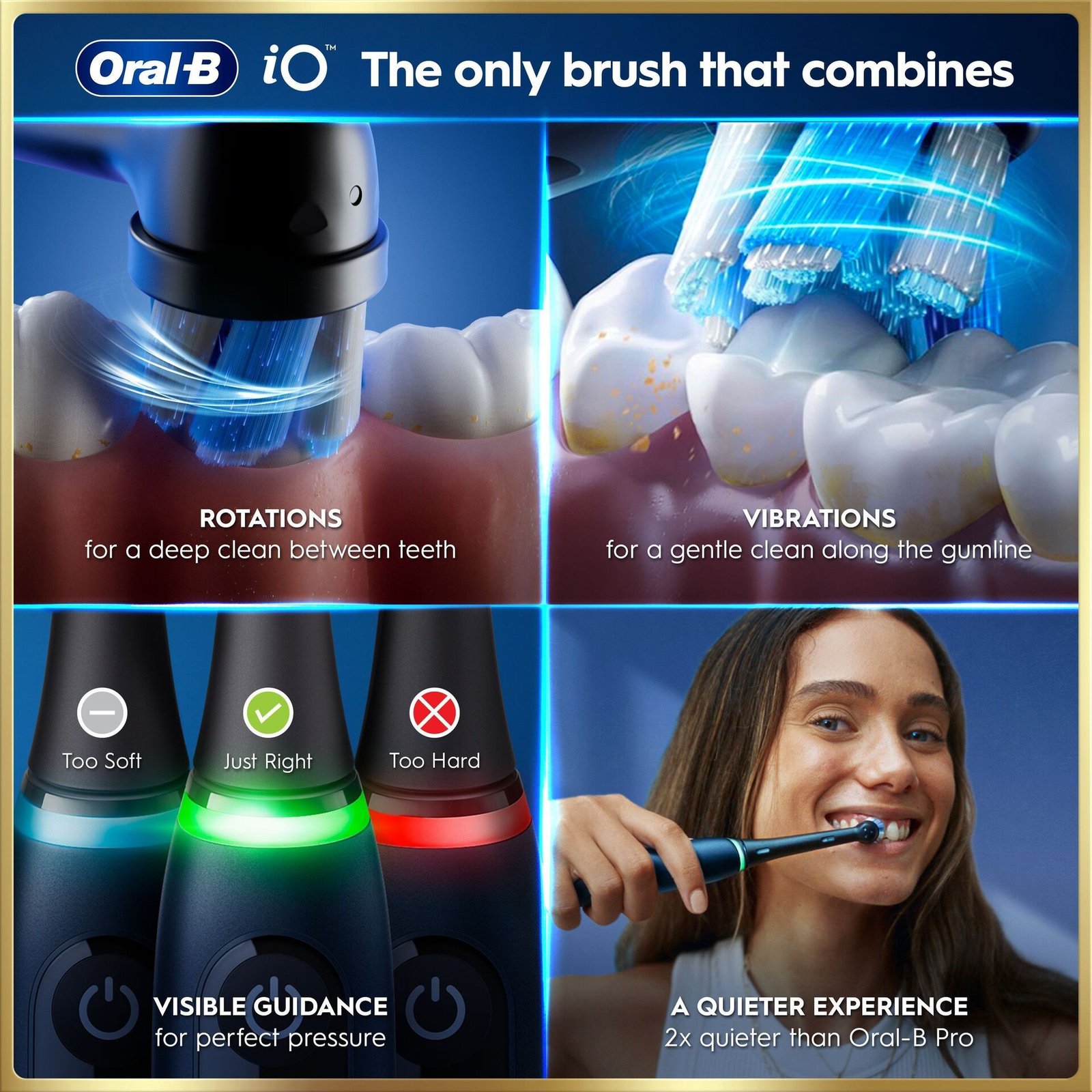 Oral-B iO9 Eltandborste Blå 2 Tandborsthuvuden, Resefodral med laddare & Hållare till borsthuvud