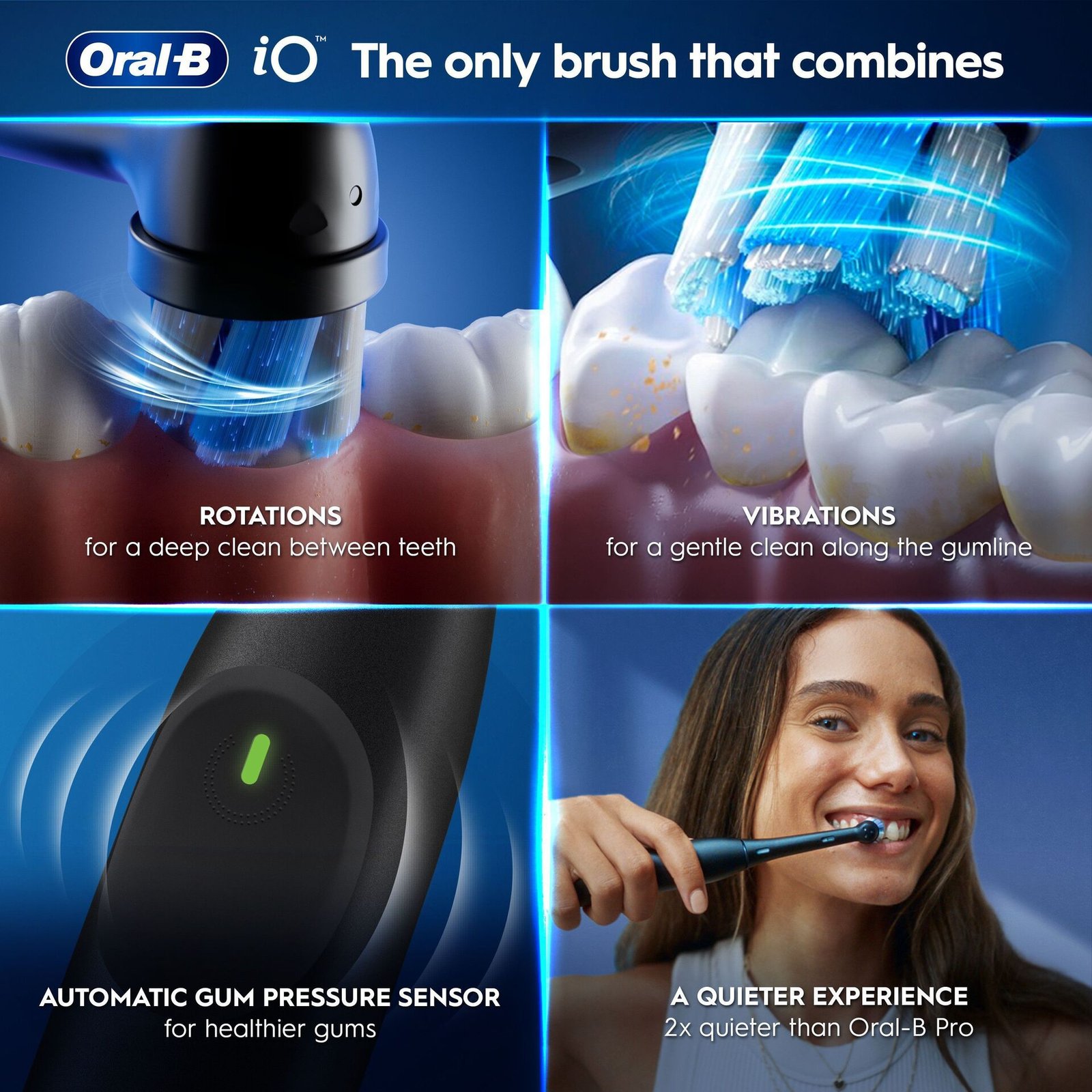 Oral-B iO2 Eltandborste, Giftset, Svart, 4 Tandborsthuvuden, Resefodral