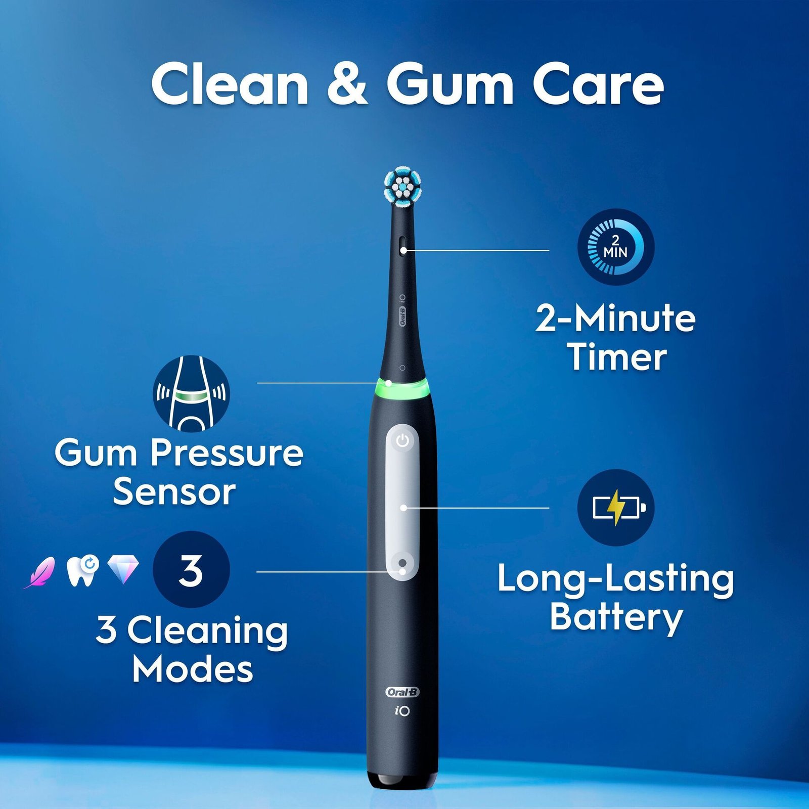 Oral-B iO3 Eltandborste, Giftset, Svart, 4 Tandborsthuvuden, Resefodral
