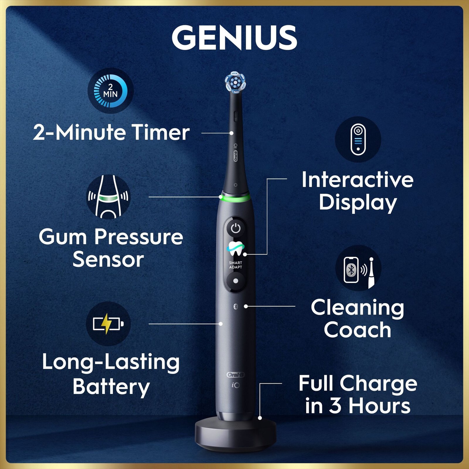 Oral-B iO9 Eltandborste, Giftset, Svart, 4 Tandborsthuvuden, Snabb magnetisk laddare
