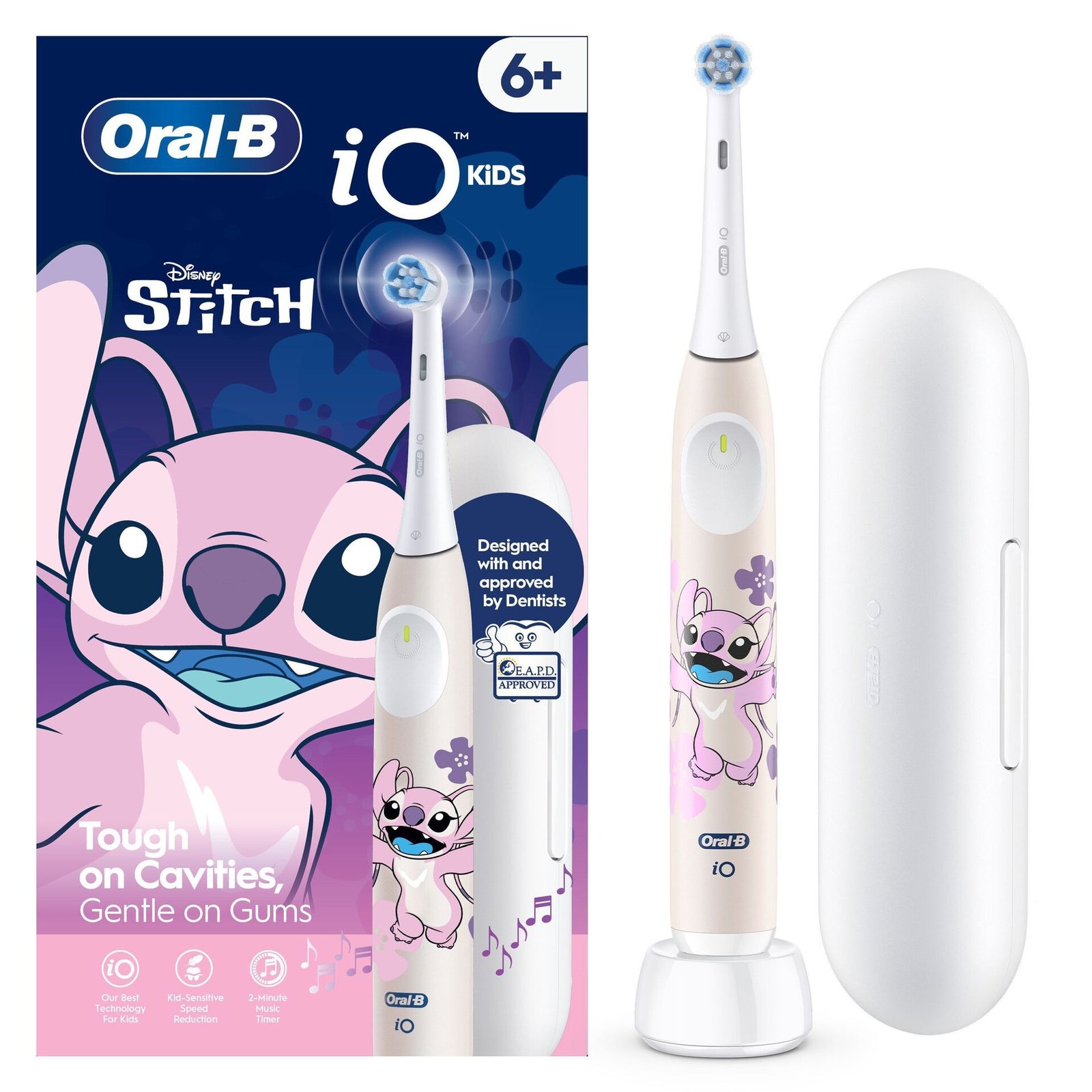 Oral-B iO Kids Eltandborste Disney Angel - Lilo & Stitch, 1 tandborsthuvud, 1 resefodral