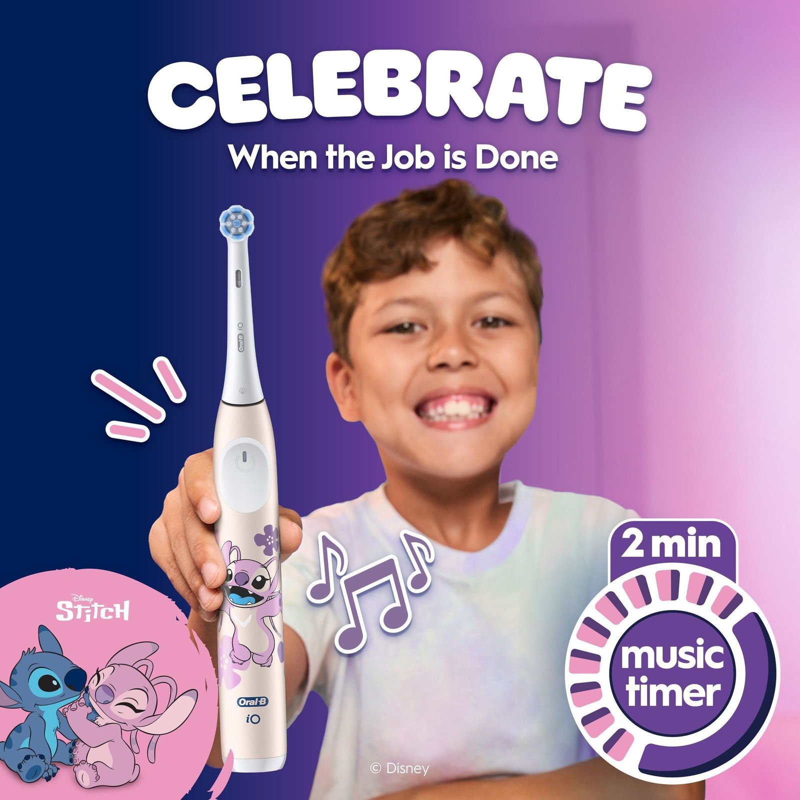 Oral-B iO Kids Eltandborste Disney Angel - Lilo & Stitch, 1 tandborsthuvud, 1 resefodral