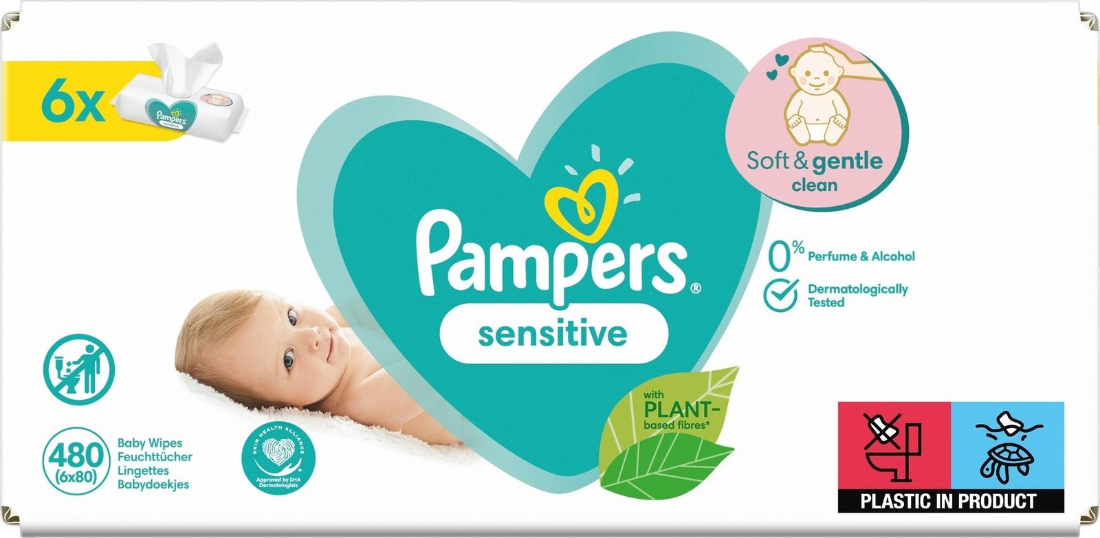 Pampers Sensitive Baby våtservetter 6x80 st = 480 Våtservetter