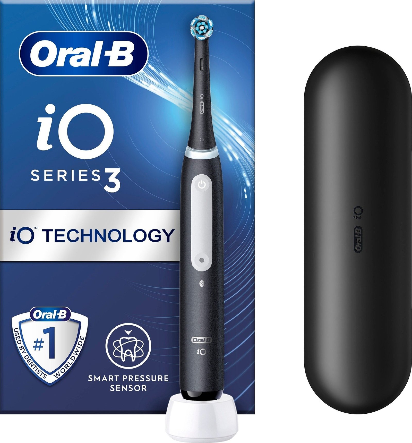 Oral-B iO 3 Eltandborste Svart 1 tandborsthuvud, 1 resefodral, Designed By Braun 1 st