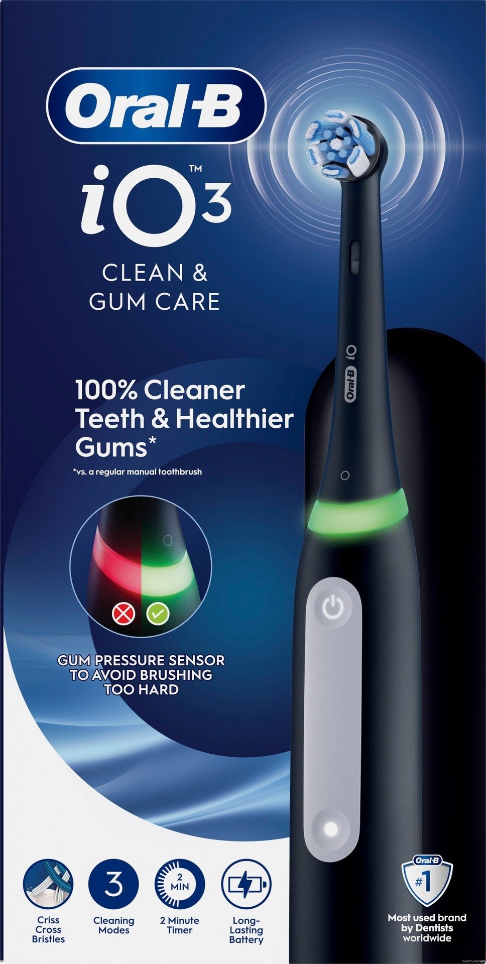 Oral-B iO 3 Eltandborste Svart 1 tandborsthuvud, 1 resefodral, Designed By Braun 1 st