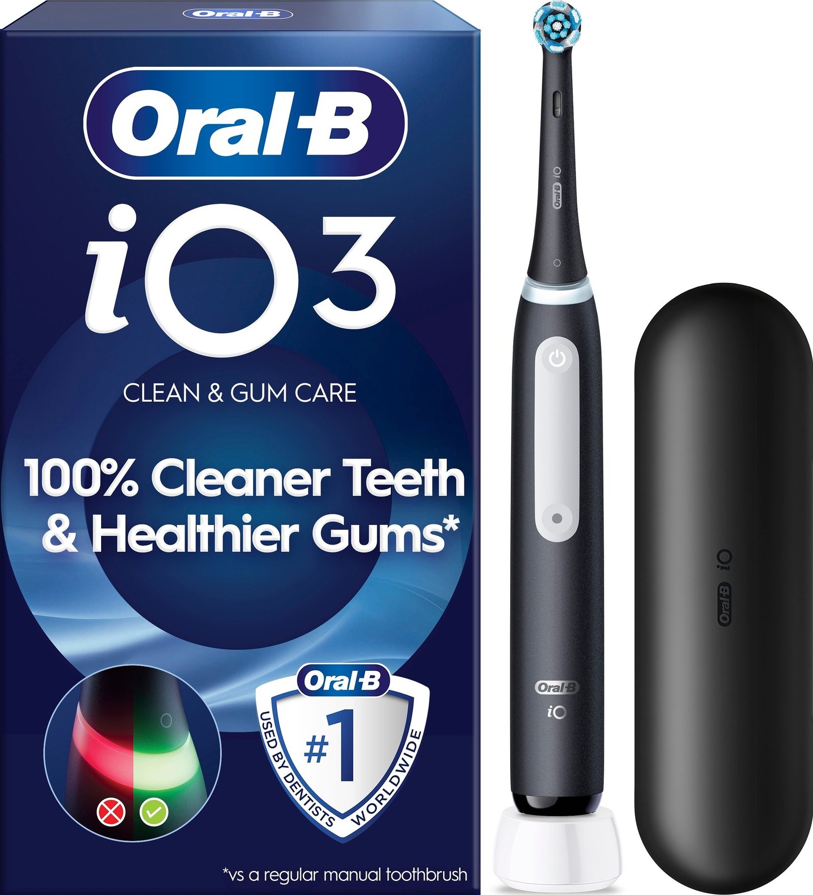 Oral-B iO 3 Eltandborste Svart 1 tandborsthuvud, 1 resefodral, Designed By Braun 1 st