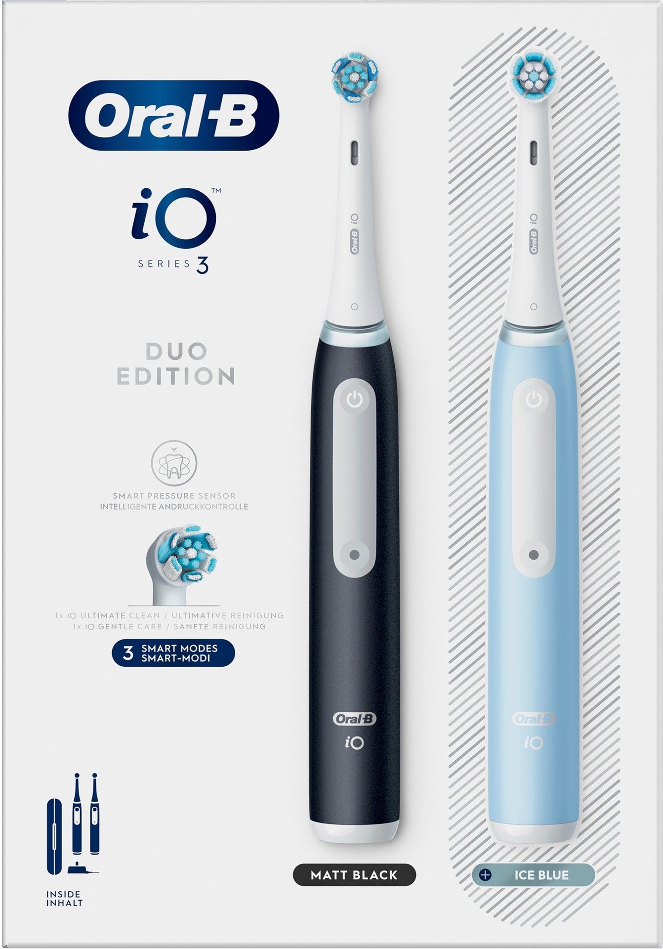 Oral-B iO 3 Duopack 2 eltandborstar, 2 huvuden, 1 resefodral